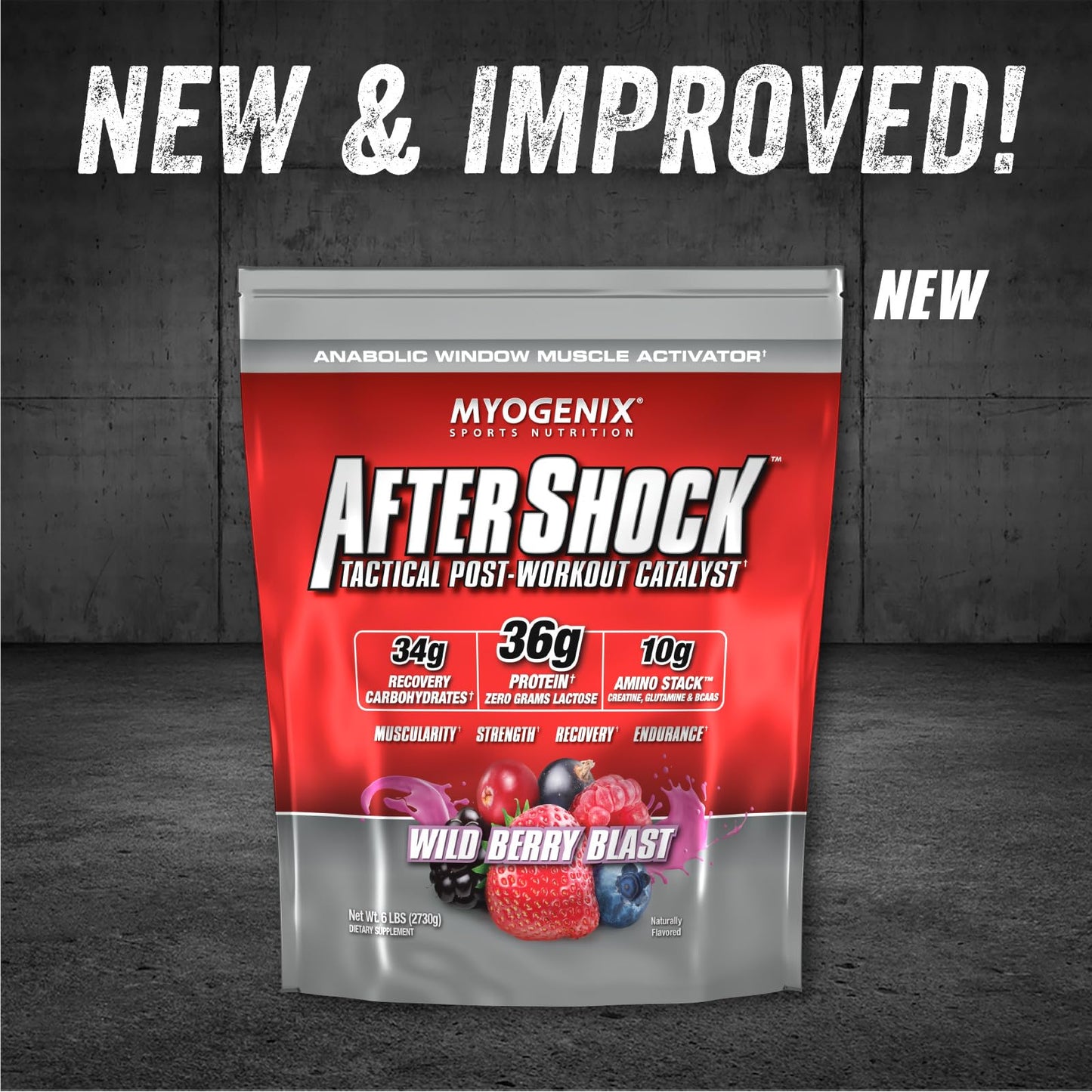 Myogenix Aftershock Post Workout Muscle Growth Whey Protein Powder, Wildberry Blast, Powder, 96