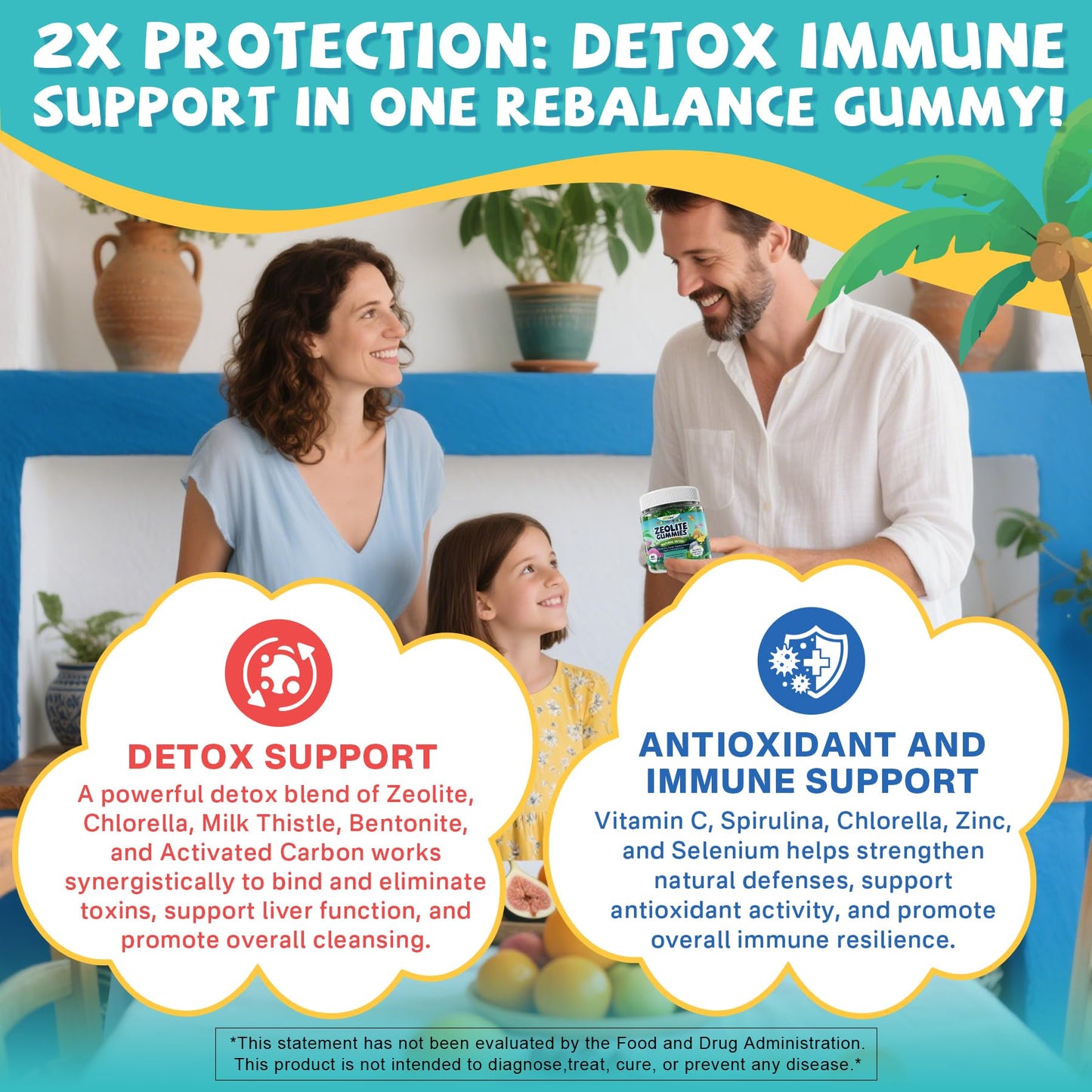 EnvyCure Zeolite Detox Gummies for Kids & Adults Sugar-Free with Spirulina, Chlorella, Milk Thistle, Magnesium Glycinate, Calcium Citrate for Energy, Focus, Digestive, Immune, Antioxidant, 60 Gummies