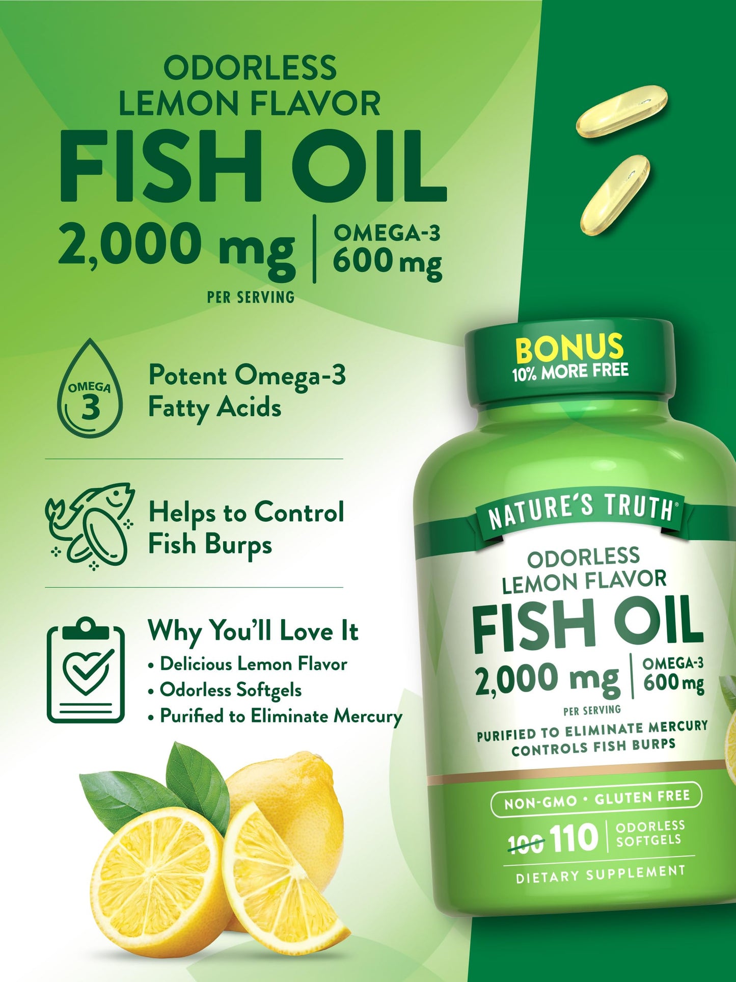 Nature's Truth Fish Oil 2000mg Softgels, 110 Softgels