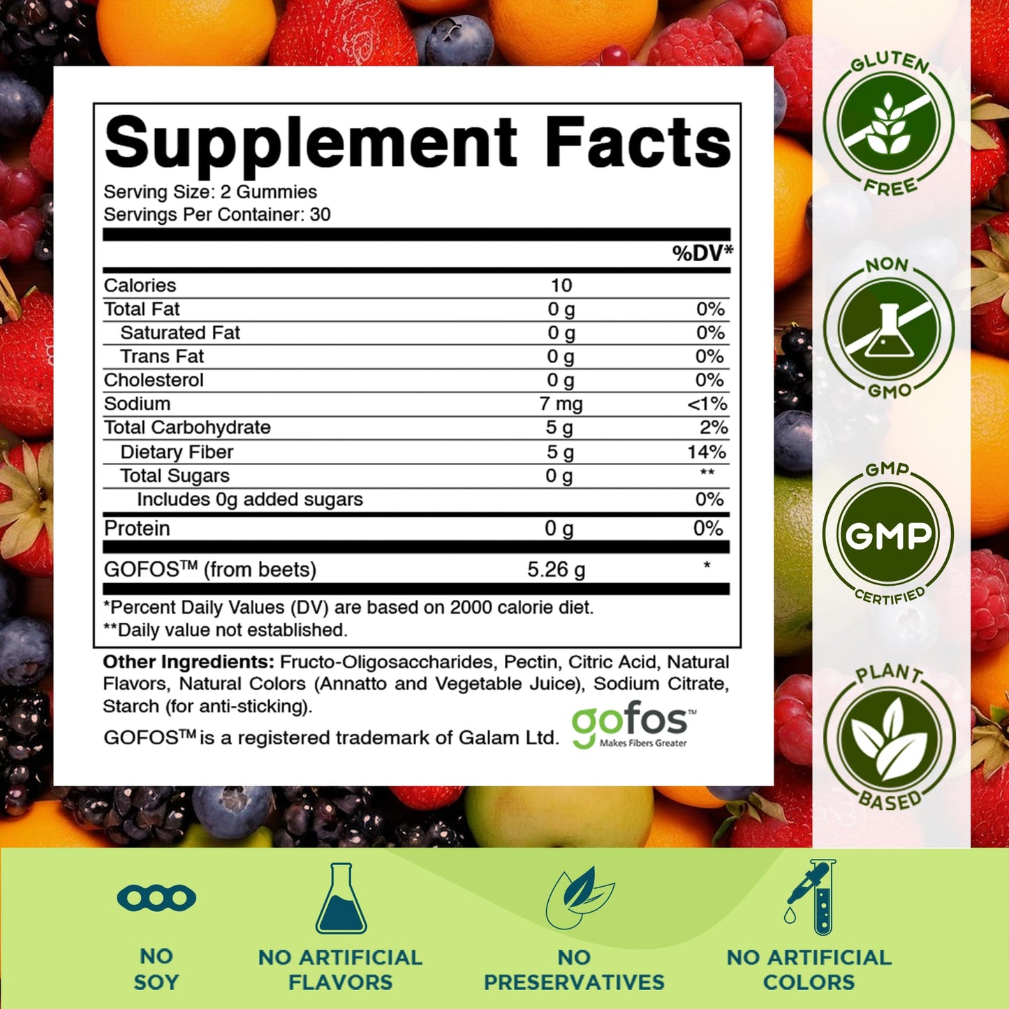 Vitamatic Kids Prebiotic Fiber Gummies Extra Strength 4g Fiber Zero Sugar Added Digestive Health & Regularity Support, 60 Count