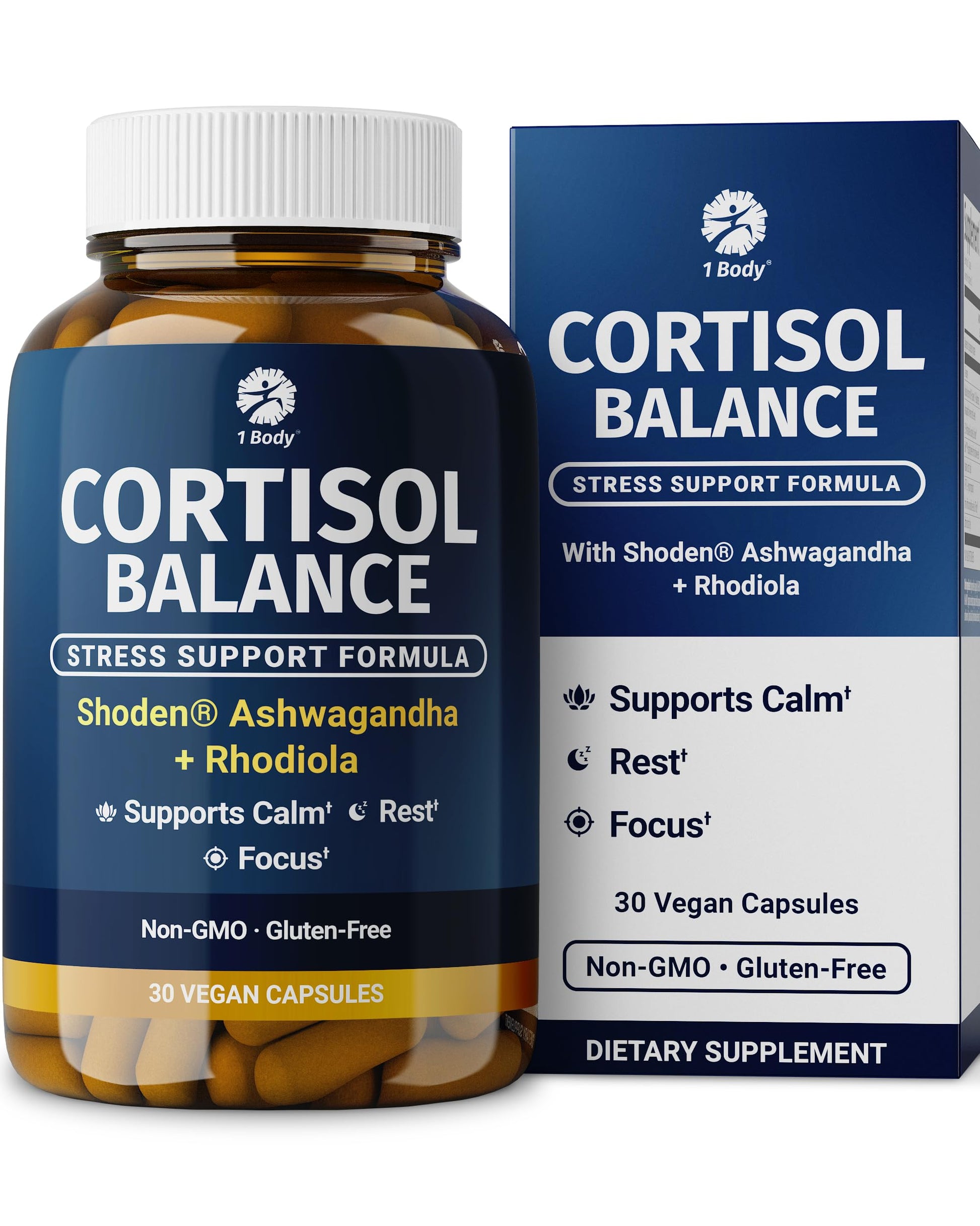 1 Body Cortisol Support with Ashwagandha & Saffron 30 Capsules