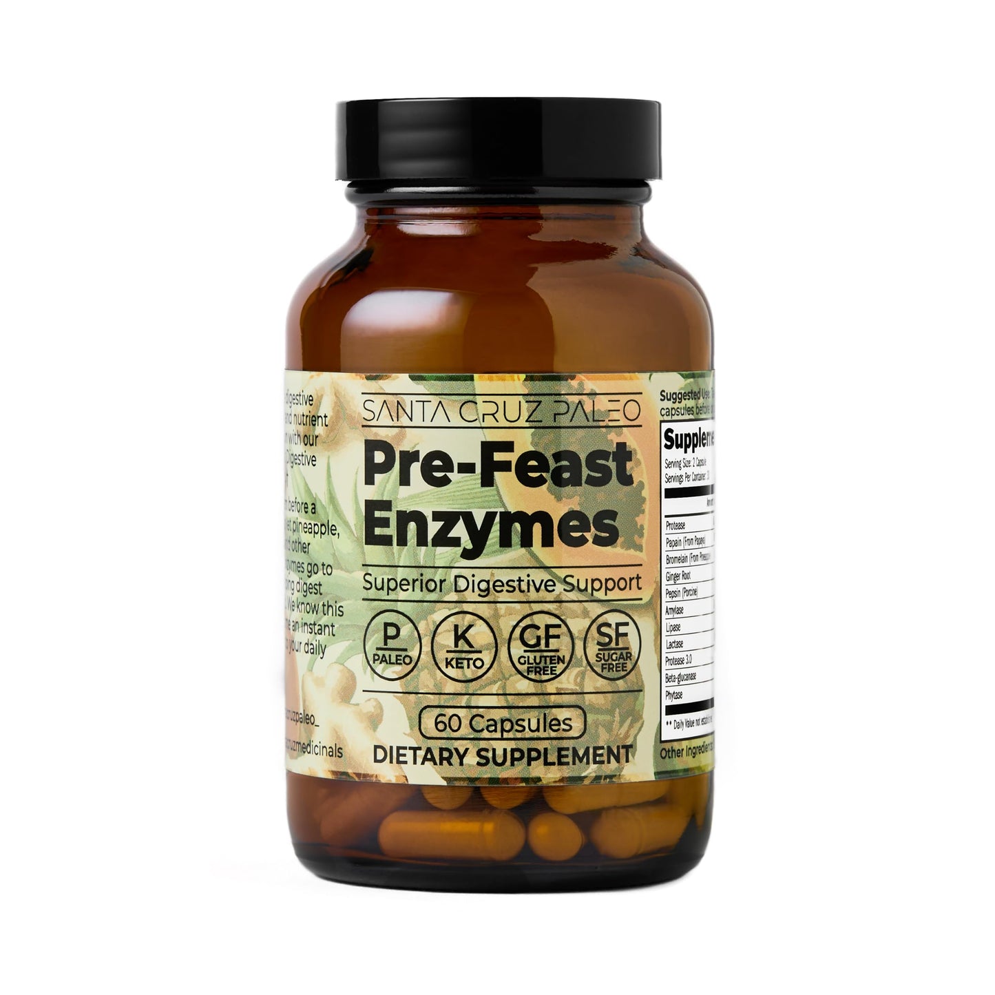 Santa Cruz Paleo Pre-Feast Digestive Enzymes Supplement Capsules, 60 Capsules