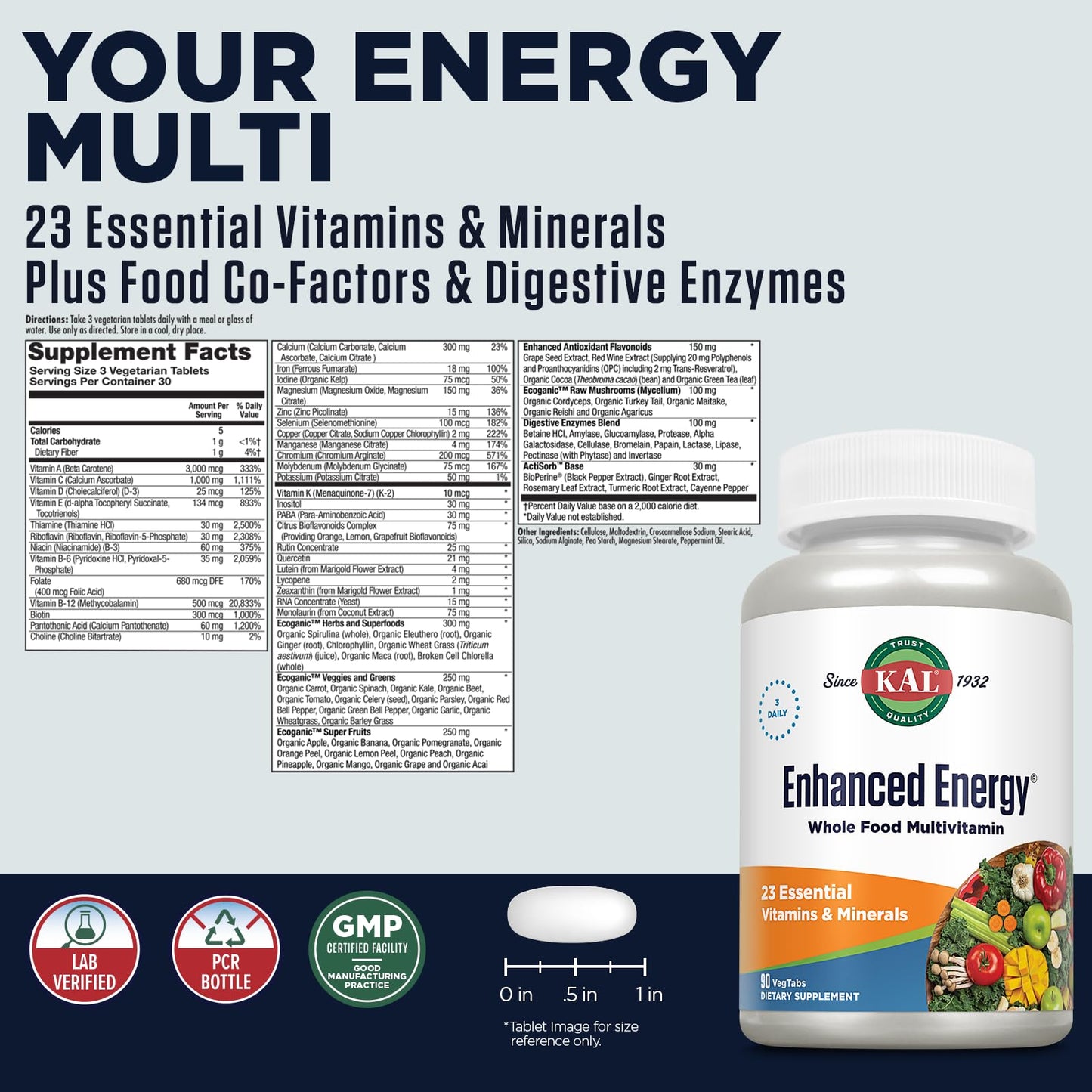 KAL Enhanced Energy Vegetarian Tablets 90