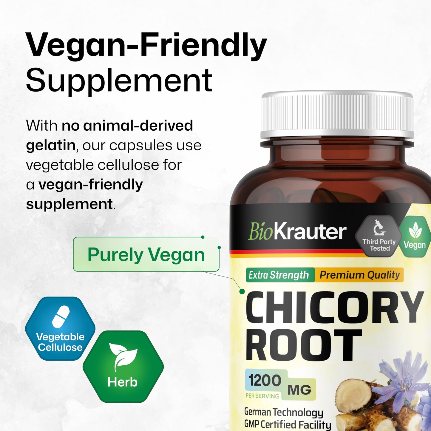 BIO KRAUTER Chicory Root for Gut & Digestive Support Capsules, 100 Count