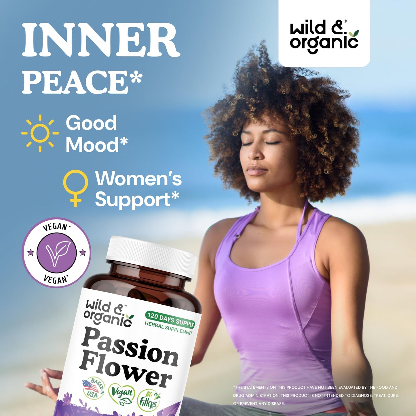 Wild & Organic Passion Flower Extract Capsules 600 mg 120 Count