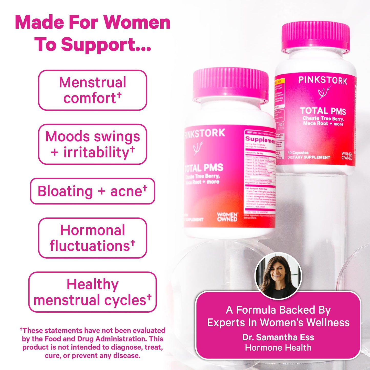 Pink Stork PMS Supplement for Women Hormone Balance Support 60 Capsules