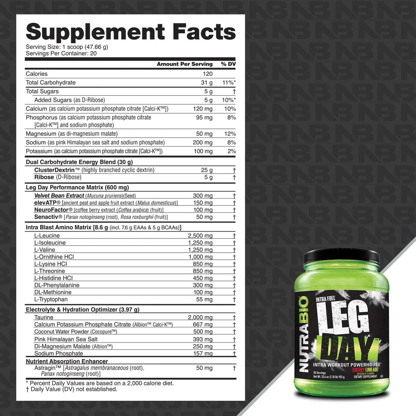 NutraBio Leg Day Intra Workout Powder 33.6 oz