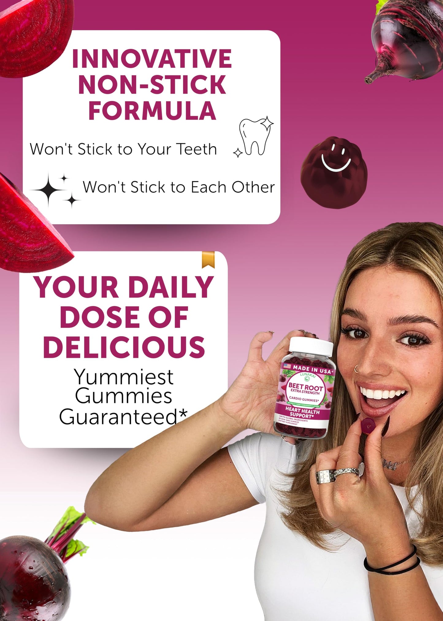 Lunakai Beet Root Gummies with 7-Antioxidant Blend Gummy 60 Count