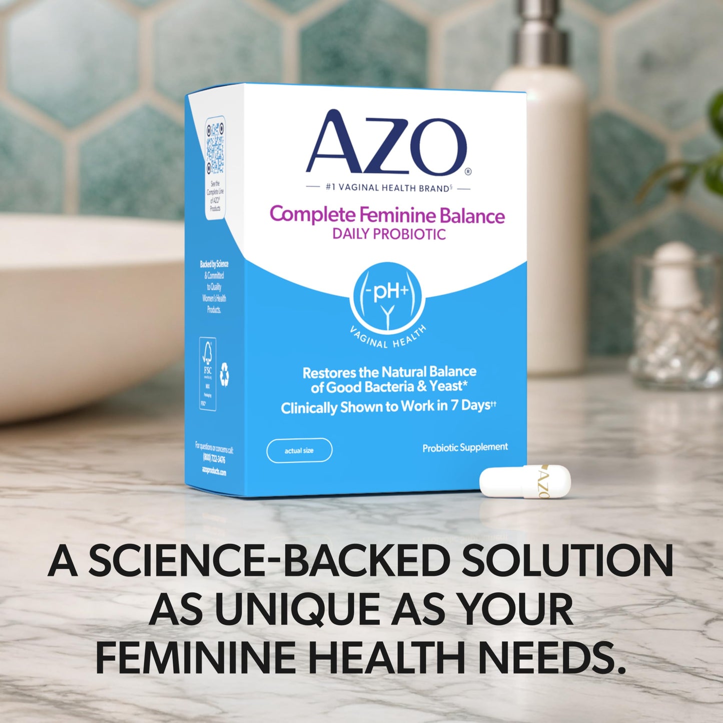 AZO Complete Feminine Balance Daily Vaginal Probiotics for Women Capsules, 30 Count