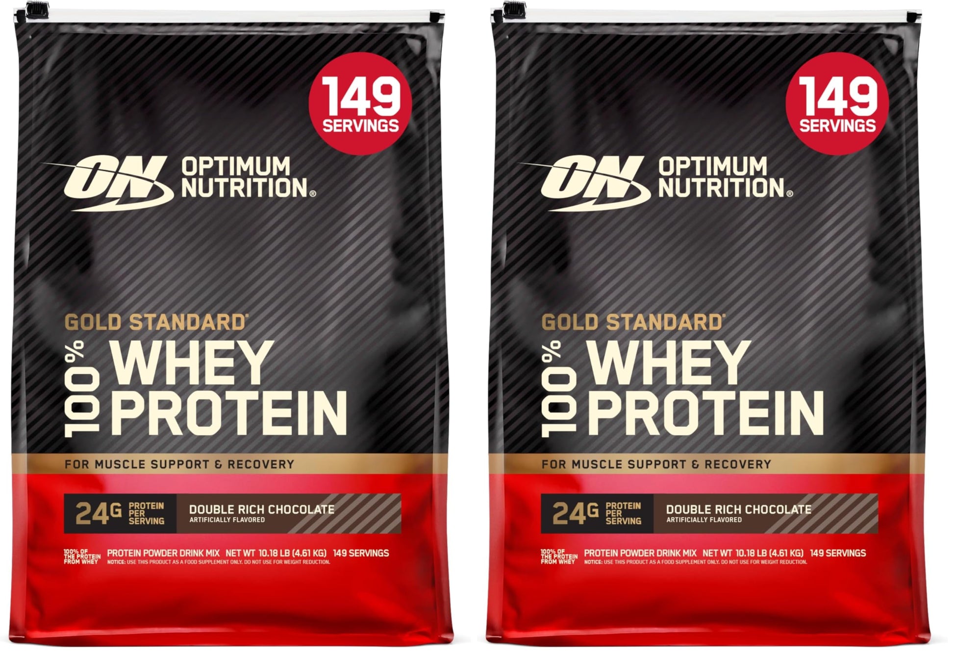 Optimum Nutrition Gold Standard 100% Whey Protein Powder Double Rich Chocolate 10 Pound Pack of 2, 320