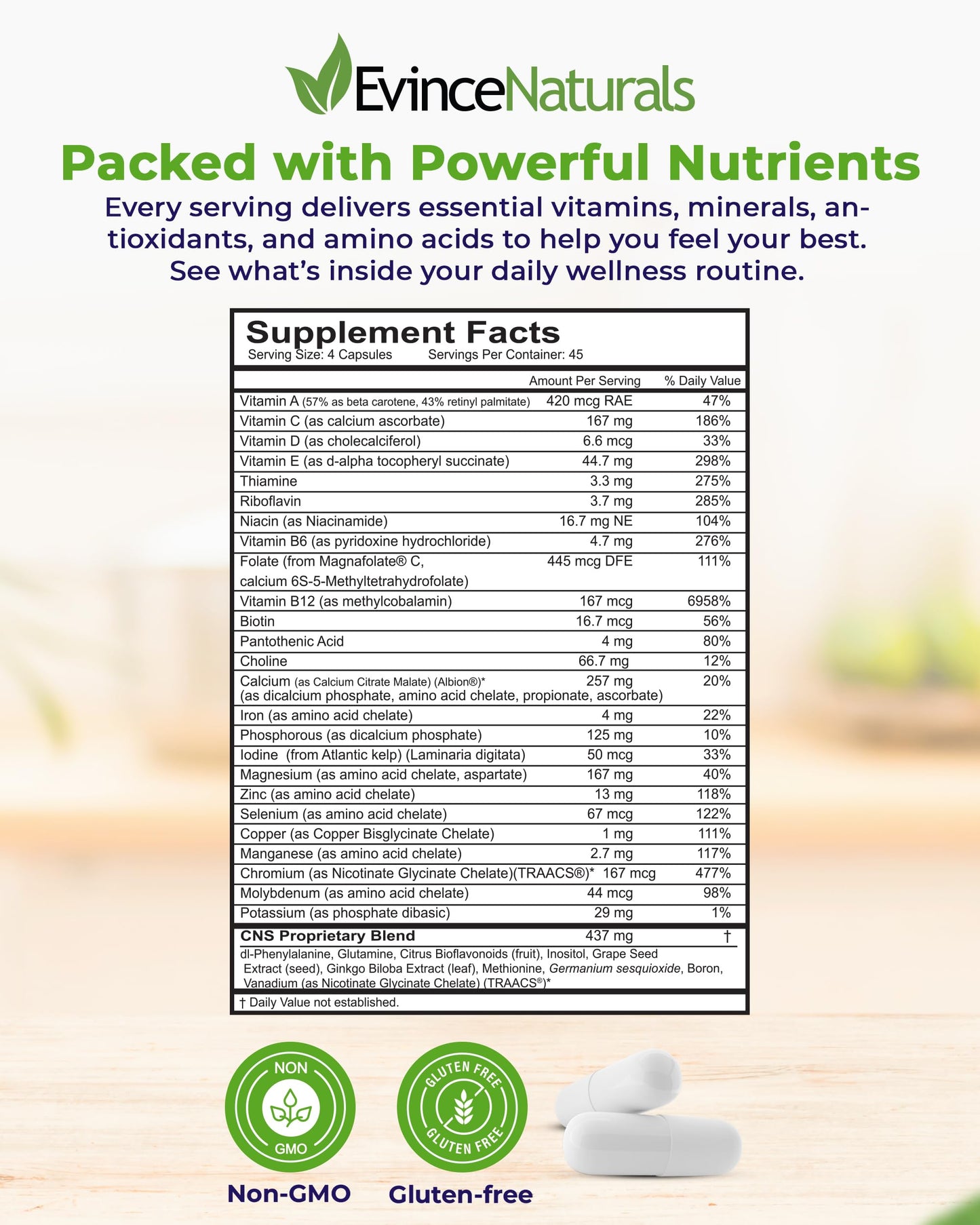 EvinceNaturals EP BalancePlus Multivitamin for Adults 180 Capsules