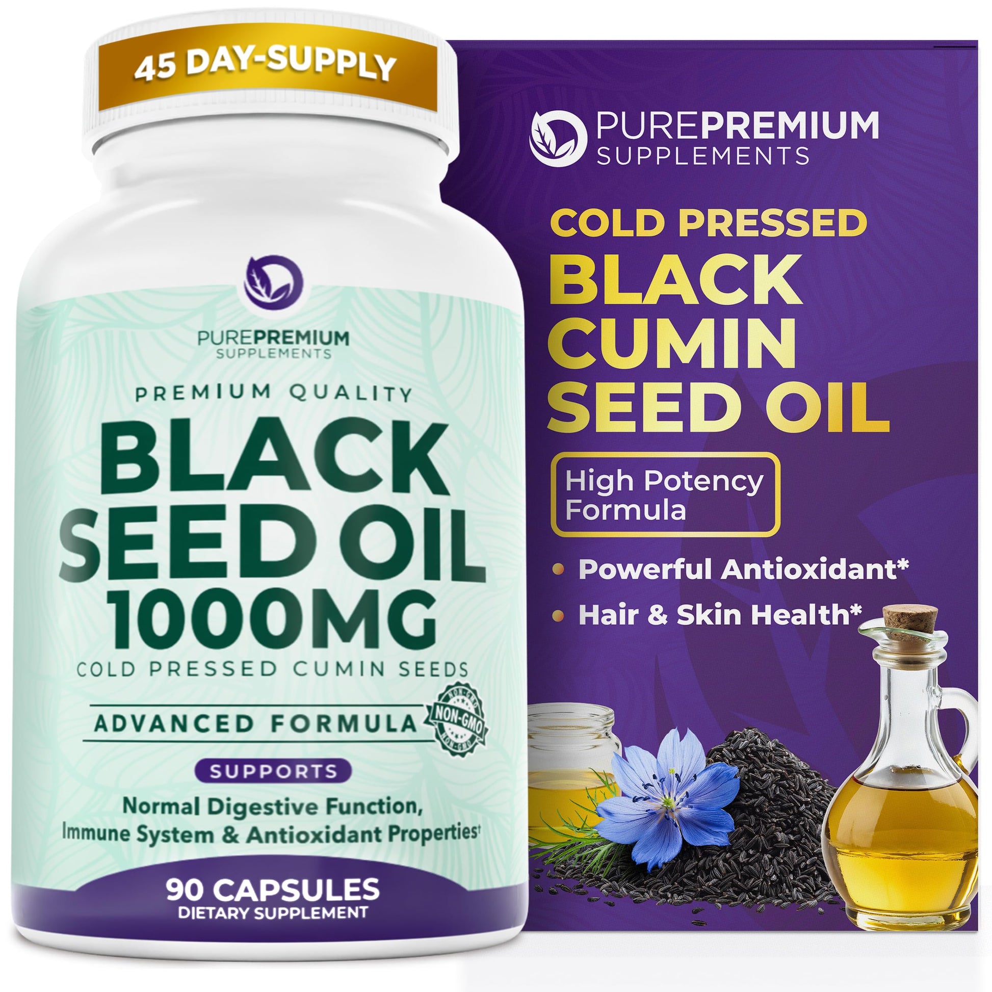 PurePremium Supplements Black Seed Oil 1000mg per Serving Capsule, 90 Capsules