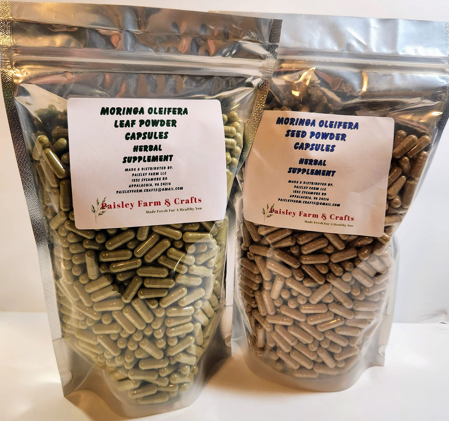 Paisley Farm & Crafts Made Fresh for a Healthy You Moringa Leaf Powder & Moringa Seed Powder Capsule, 10,000 Capsules