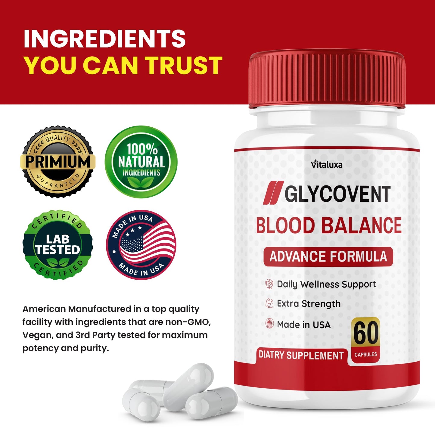 Vitaluxa GlycoVent Blood Balance Capsules, 300 Capsules