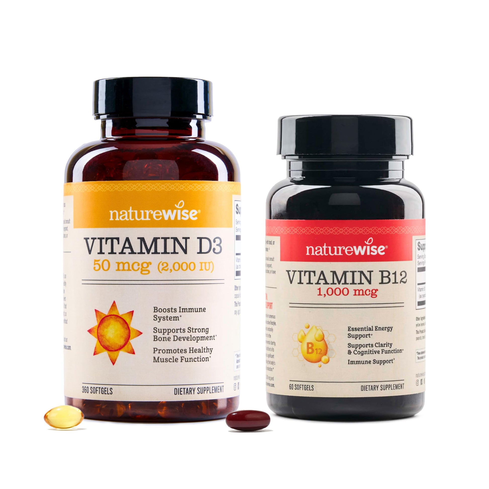NatureWise Vitamin D3 2000IU and Vitamin B12 1000mcg Softgels, 360 Count