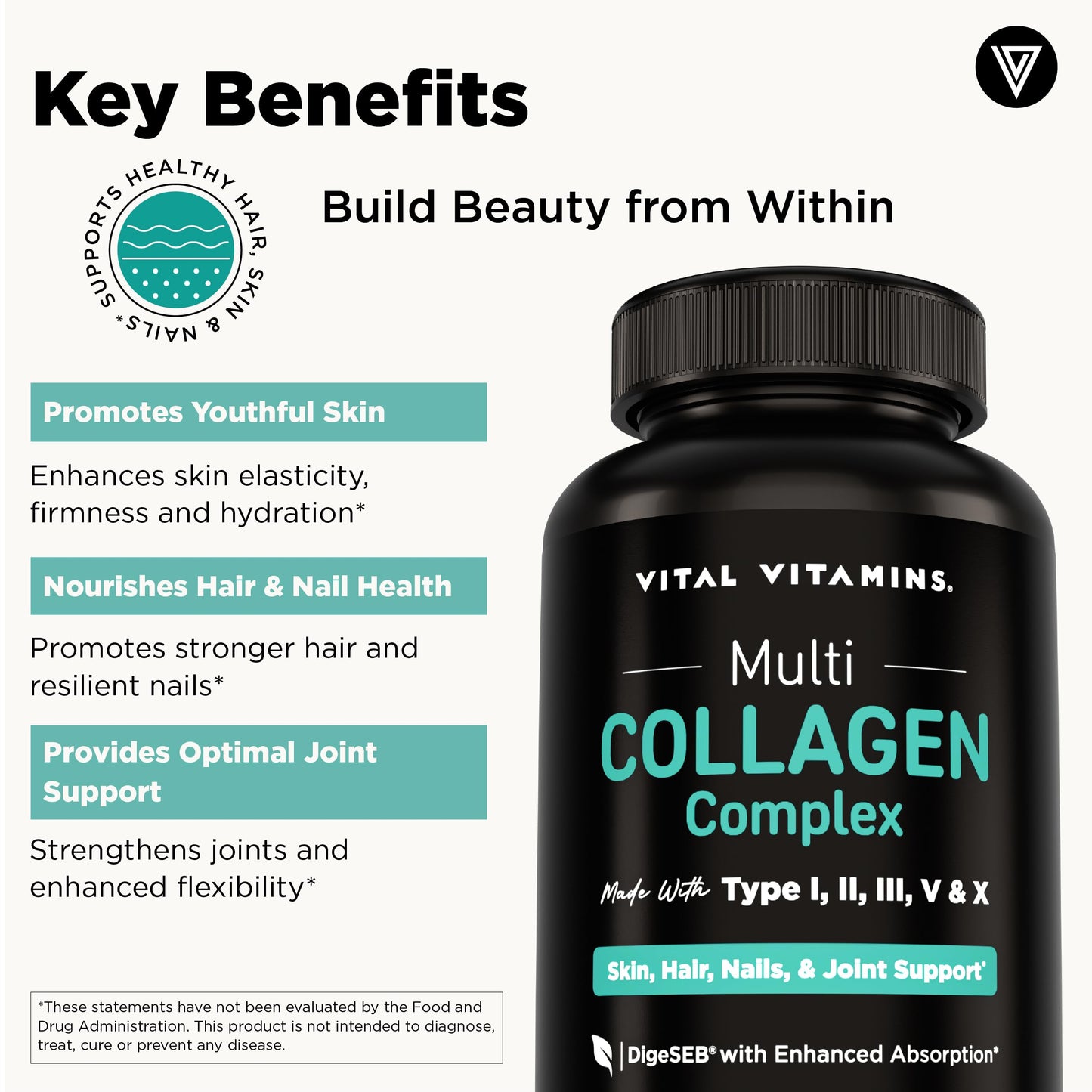 Vital Vitamins Multi Collagen Peptides Complex for Women & Men Capsules, 300 Count