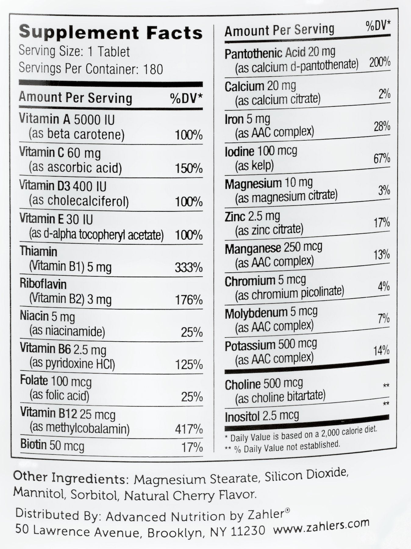 Zahler Junior Multi Complete Once-Daily Multi-Vitamin Natural Cherry Tablets, 180 Count