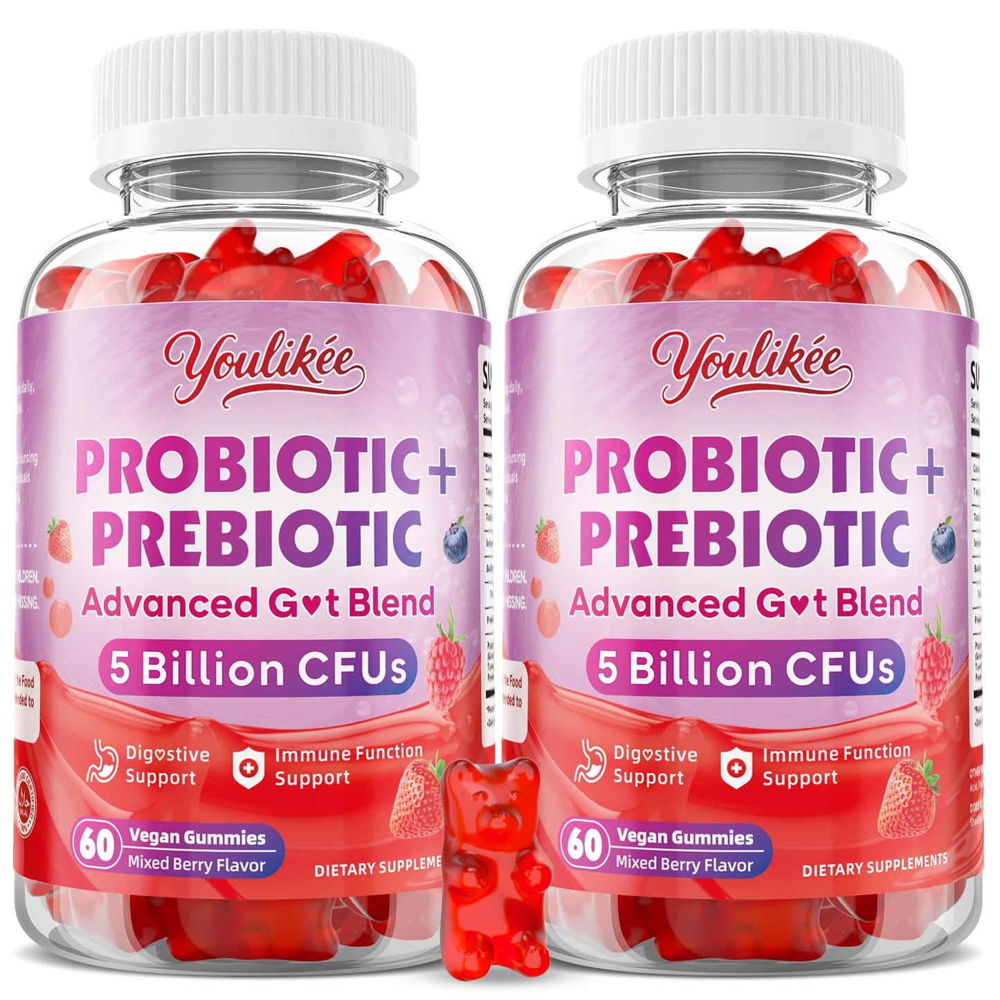 Youlikee Prebiotic + Probiotic Gummies for Women and Men Gummy 120 Count