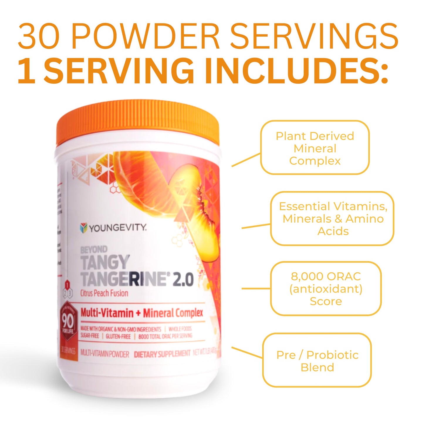 Youngevity Beyond Tangy Tangerine 2.0 Citrus Peach Multivitamin Powder 31.5 oz