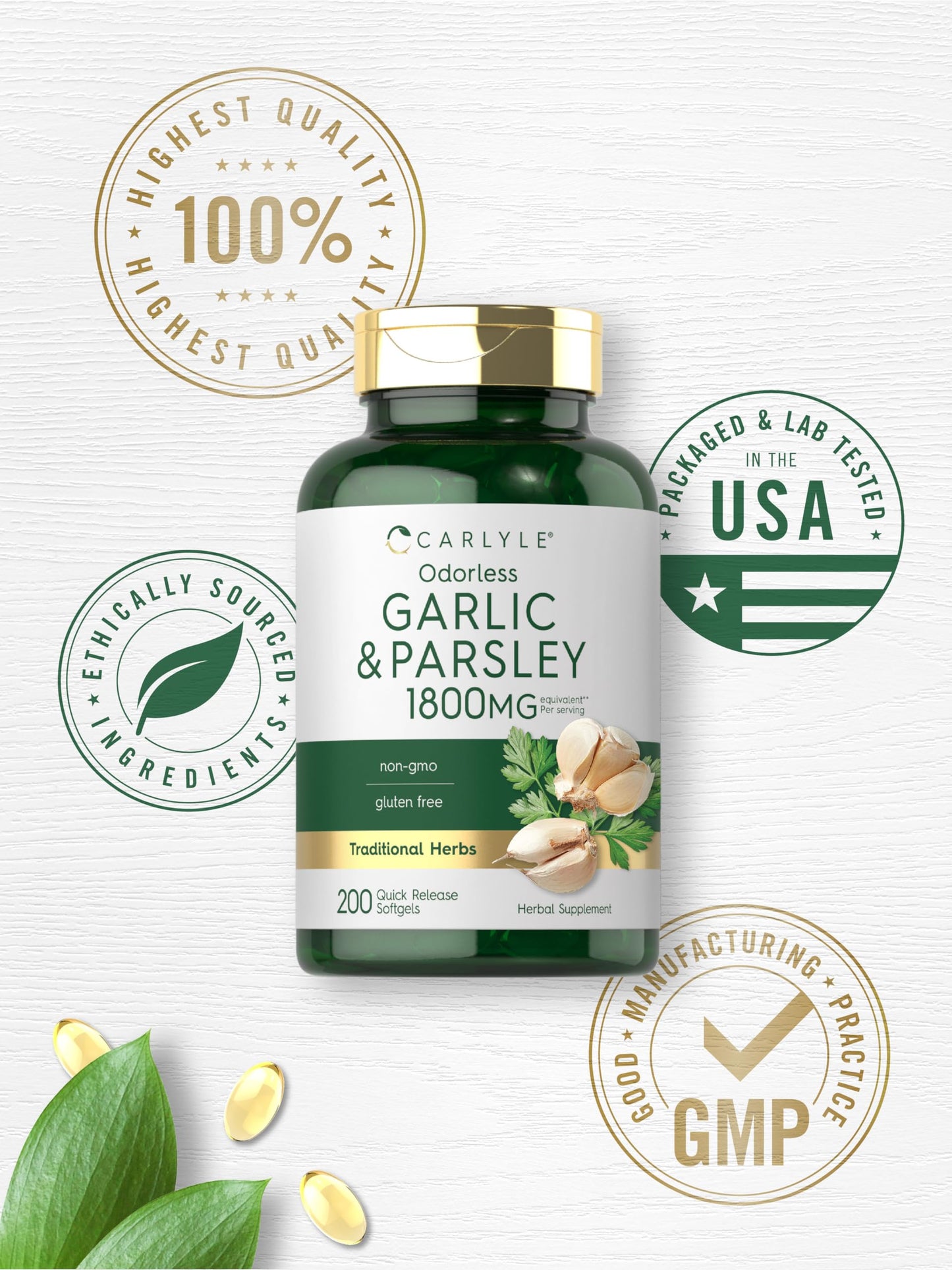 Carlyle Odorless Garlic & Parsley Supplement Softgels 200