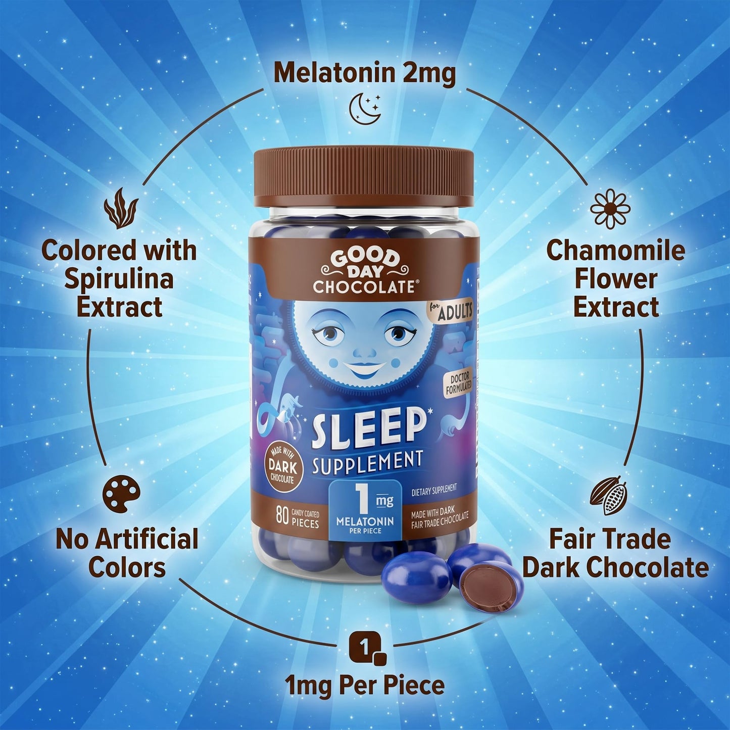 Good Day Chocolate Dark Chocolate Melatonin for Adults Chewable 80 Count