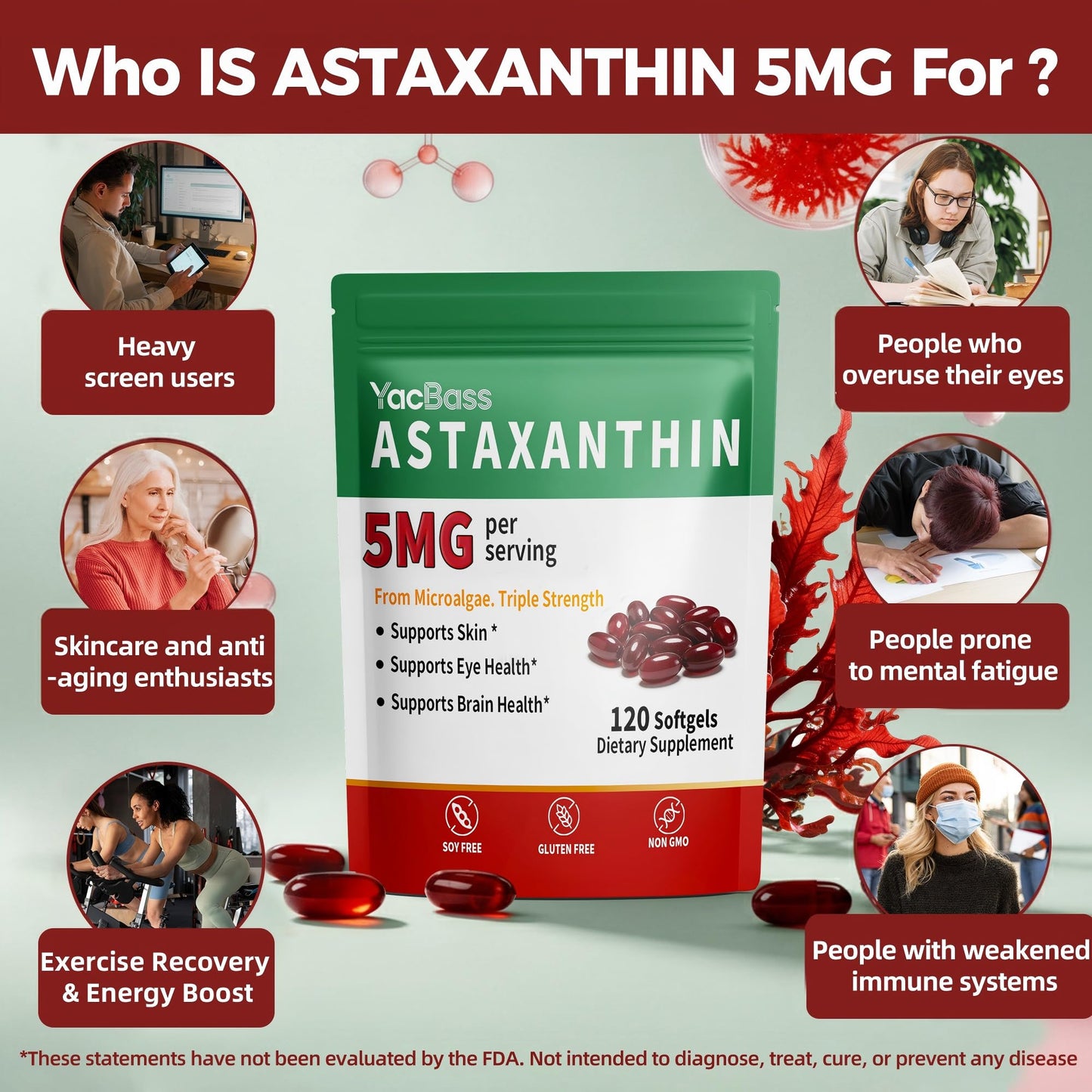 YacBass Astaxanthin 5mg Softgel, 120 Softgels