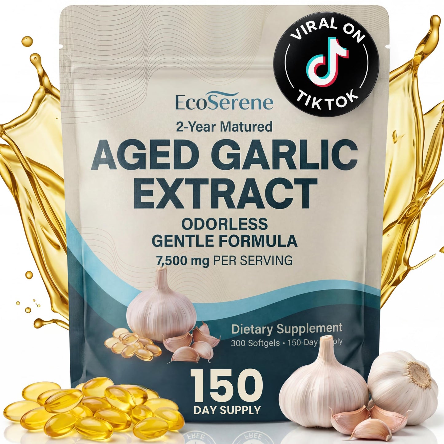 ECOSERENE Aged Garlic Extract 7500mg Softgels, 300 Count