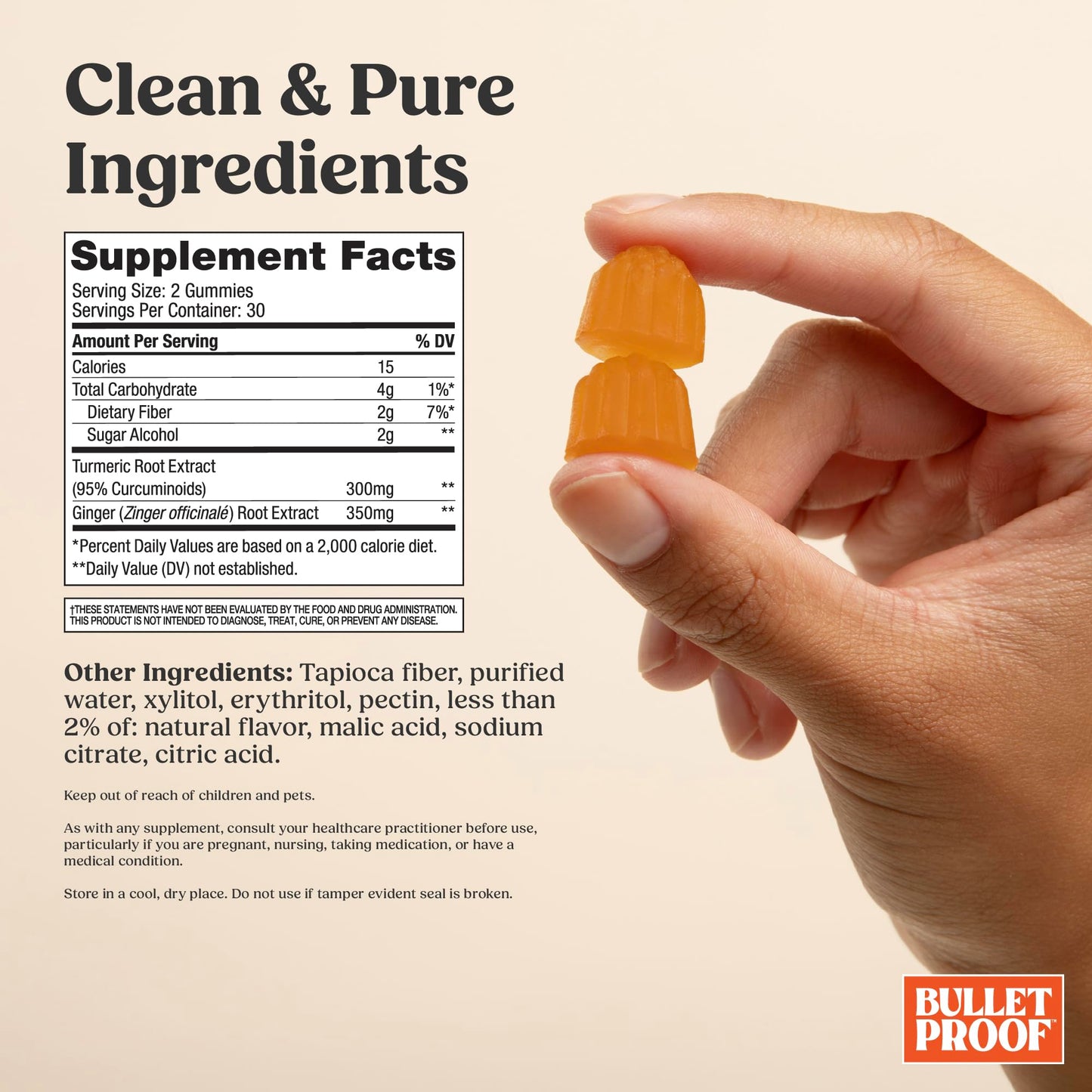 Bulletproof Sugar-Free Peach Ginger Turmeric Gummies, 60 Count