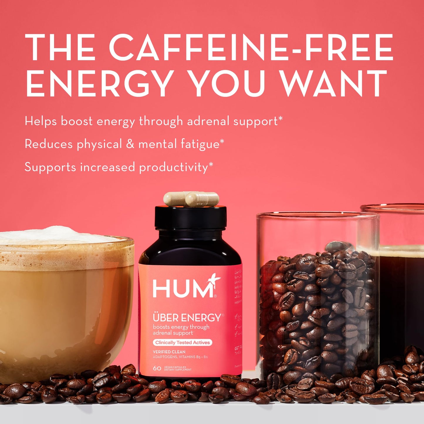 HUM Uber Energy Adrenal Energy Support Supplement Capsules, 60 Capsules