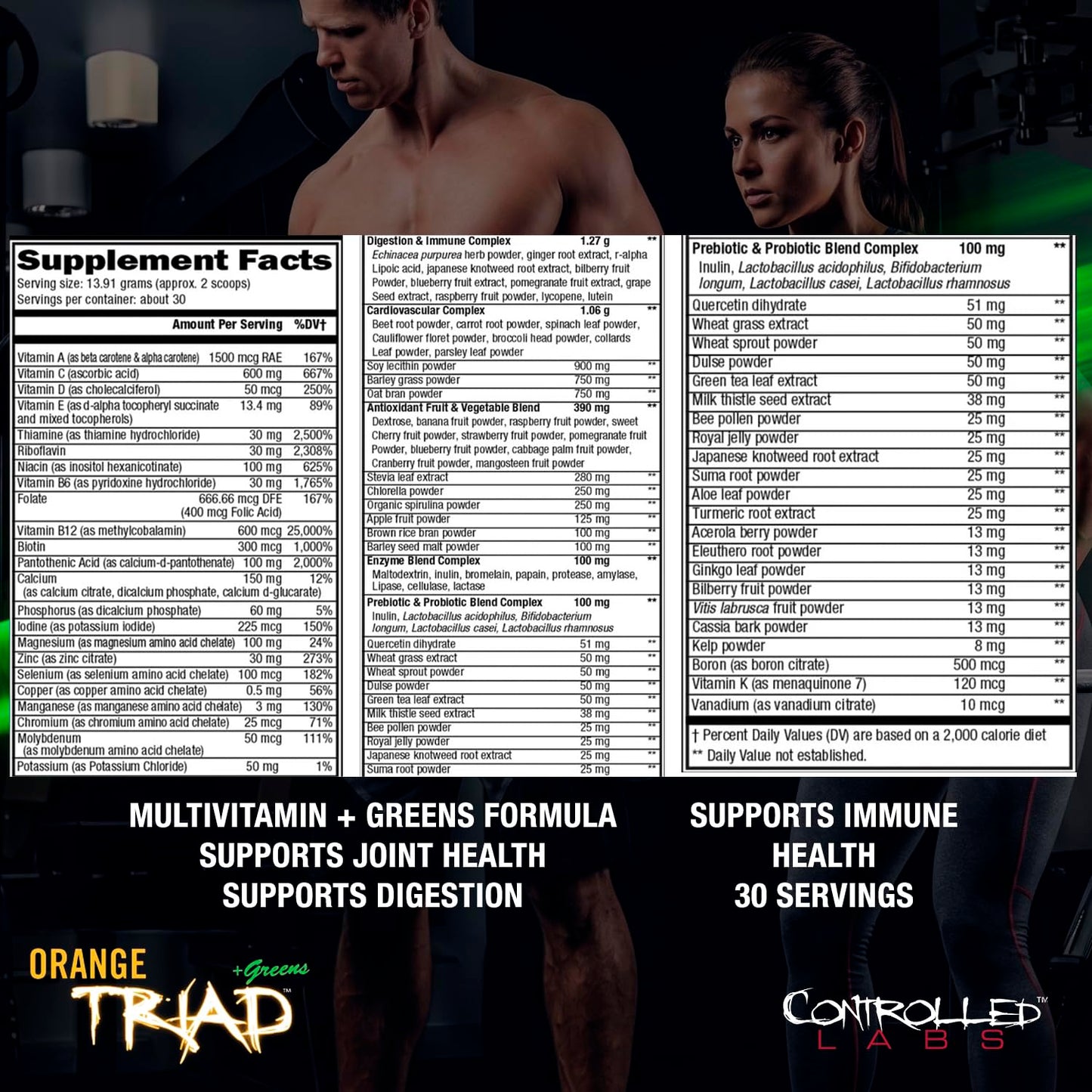 Controlled Labs Orange Triad Plus Greens for Men and Women, Powder, 14.37 oz