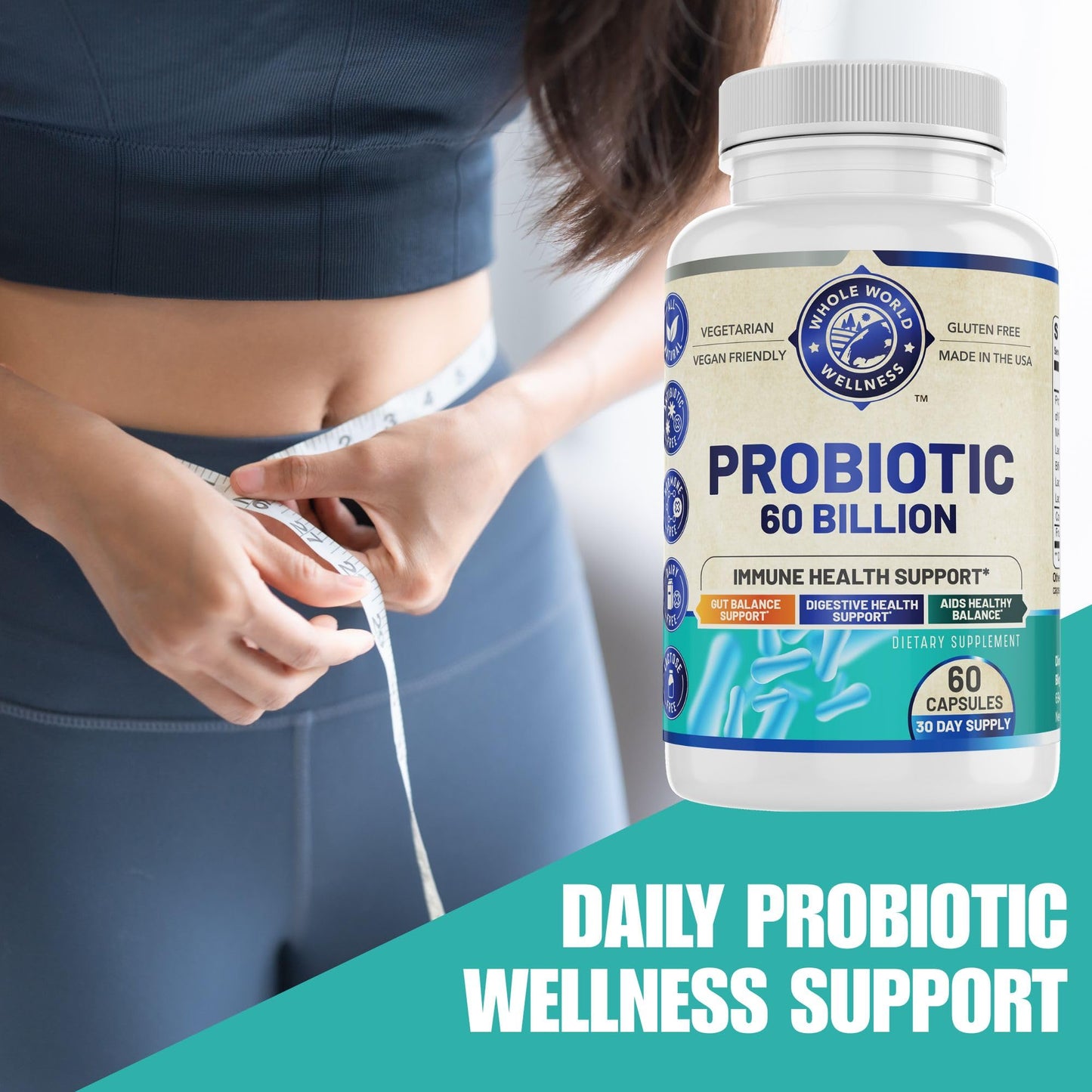 Whole World Wellness Probiotic 60 Billion CFU/g Capsule, 60 Capsules