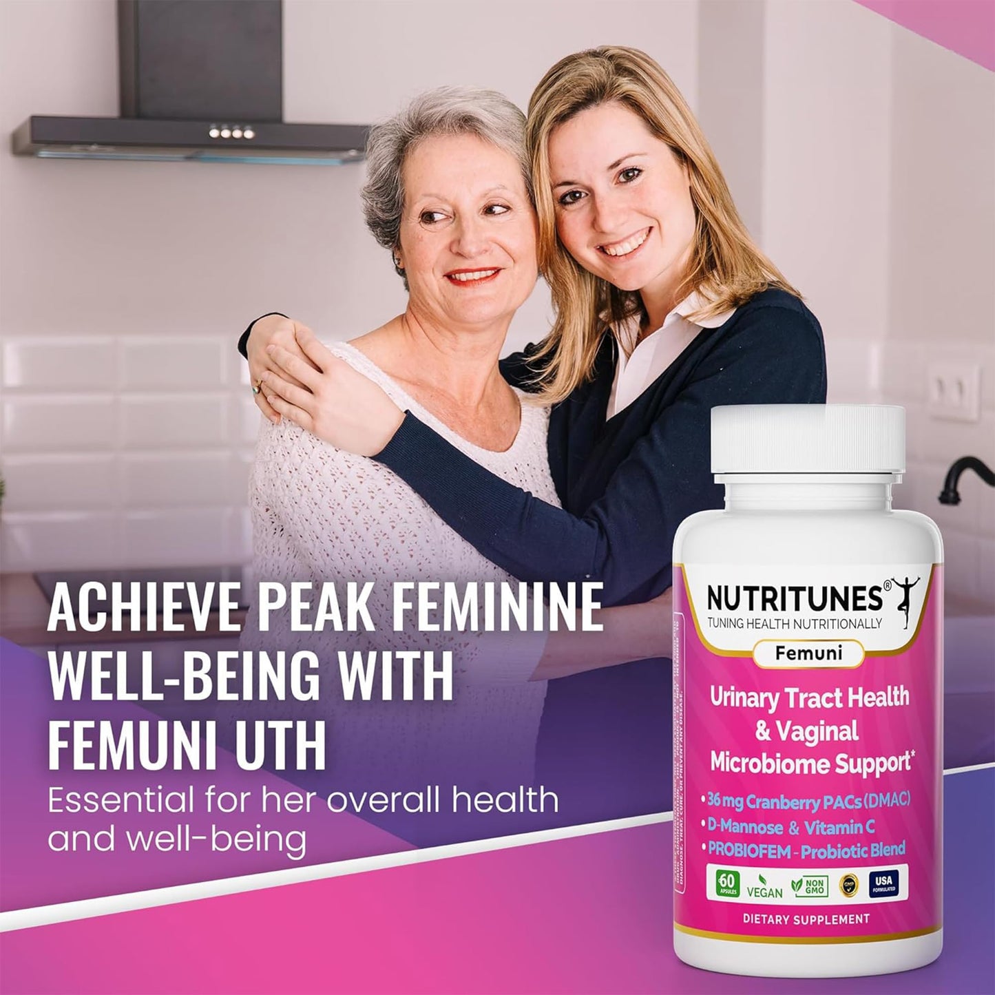 Nutritunes Femuni UTH Urinary Tract Health Supplement for Women, 60 Capsules