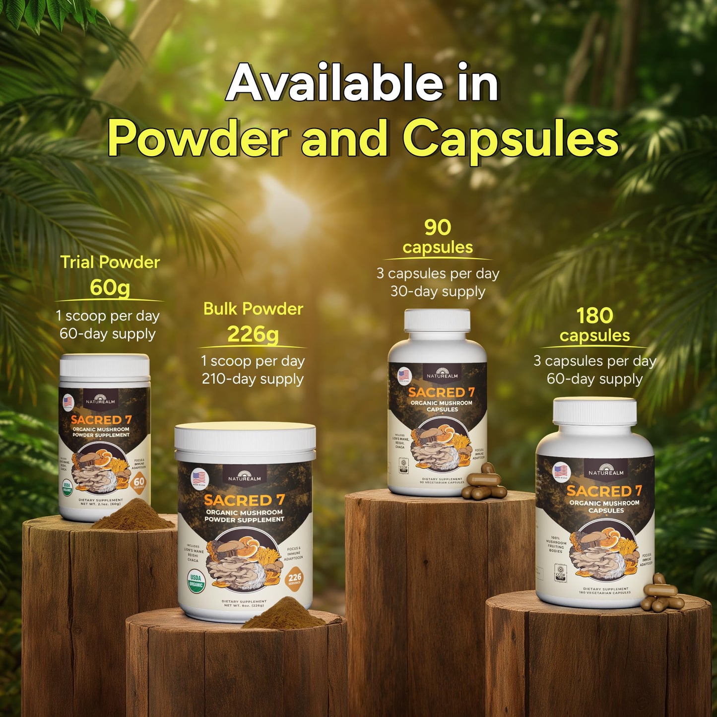 Naturealm Sacred 7 Mushrooms Supplement 1000mg Capsules, 90 Count