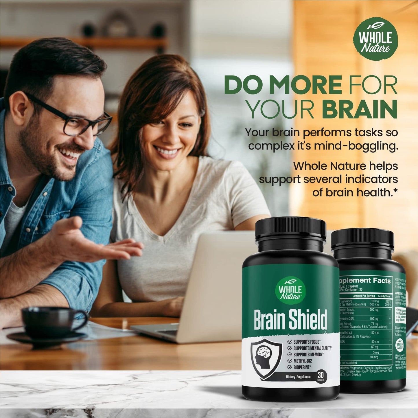 Whole Nature Brain Booster Nootropics - Brain Shield Capsule 30 Count