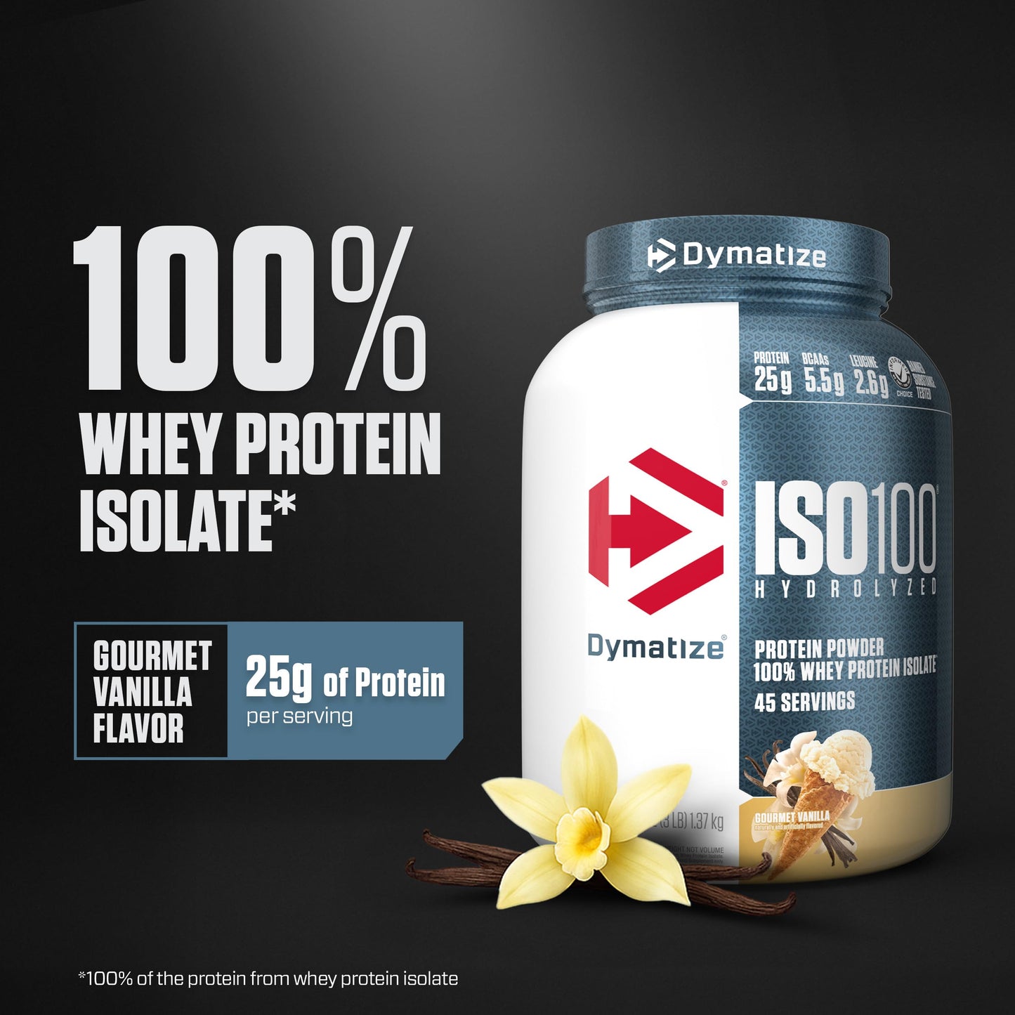 Dymatize ISO100 Whey Protein Isolate Powder Vanilla, 48 Servings