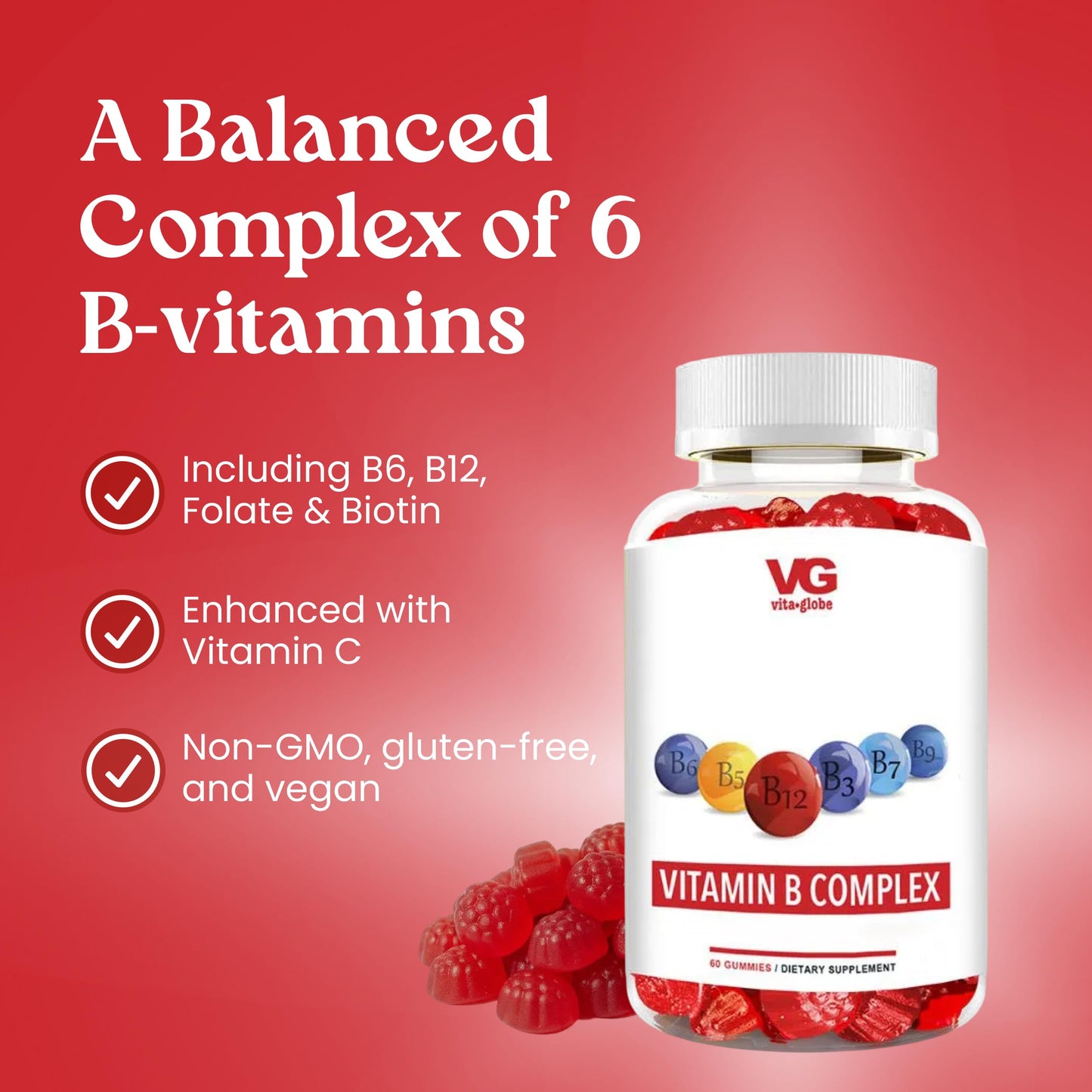 VITA GLOBE B Complex Gummy Vitamins 120 Gummies