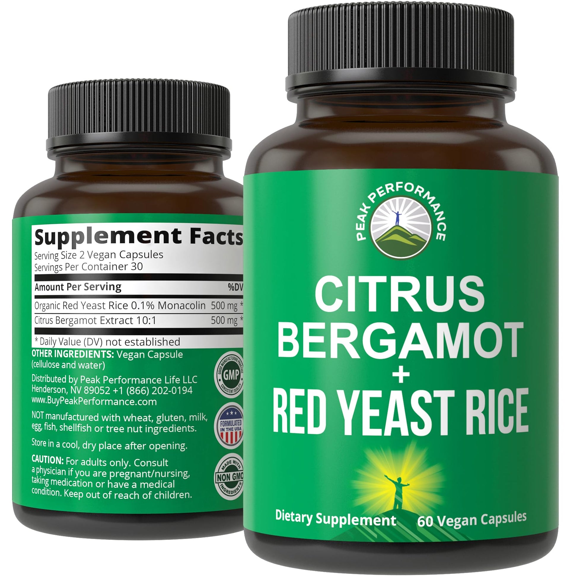 Peak Performance Citrus Bergamot + Red Yeast Rice Capsules, 60 Count