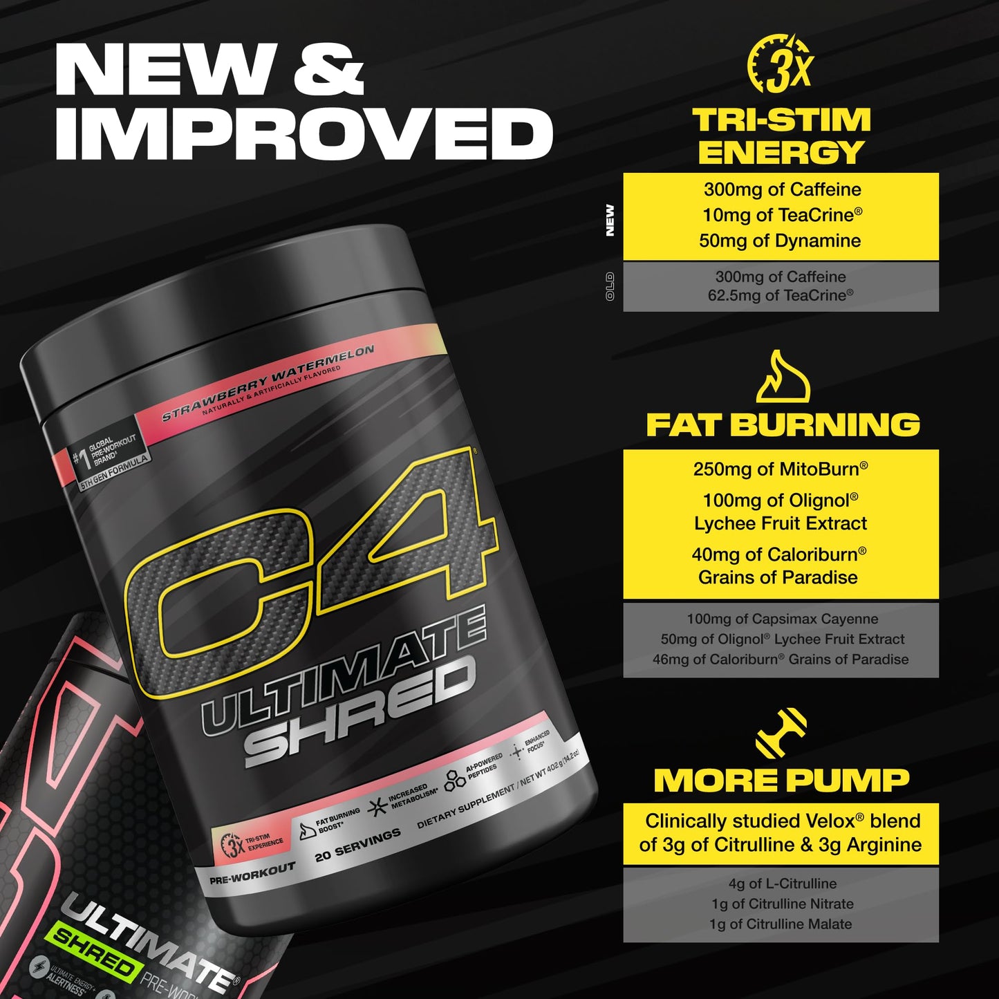 C4 Ultimate Shred Pre Workout Powder Strawberry Watermelon 11.1 Ounce
