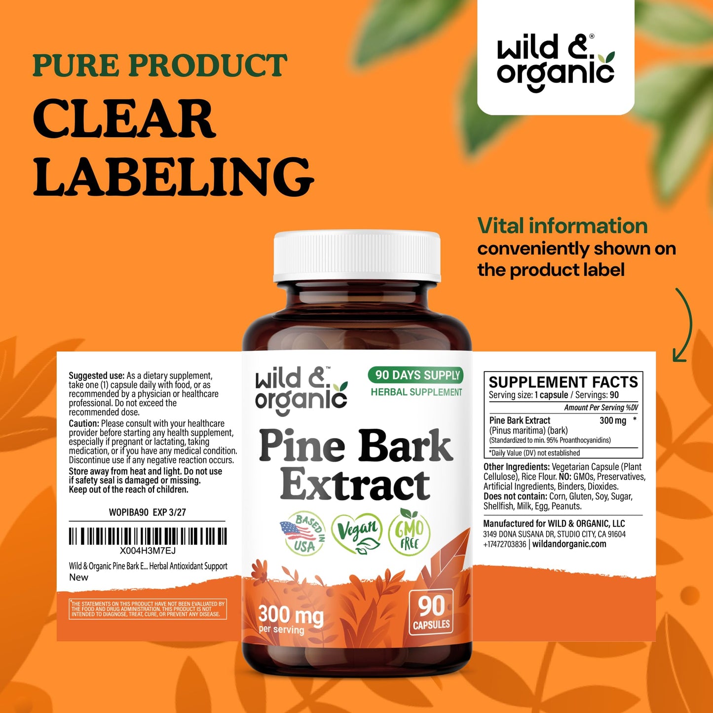 Wild & Organic Pine Bark Extract Capsules 90 Count
