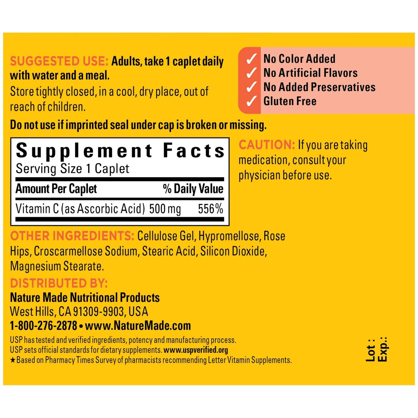 Nature Made Vitamin C 500 mg Caplets with Rose Hips, 130 Count