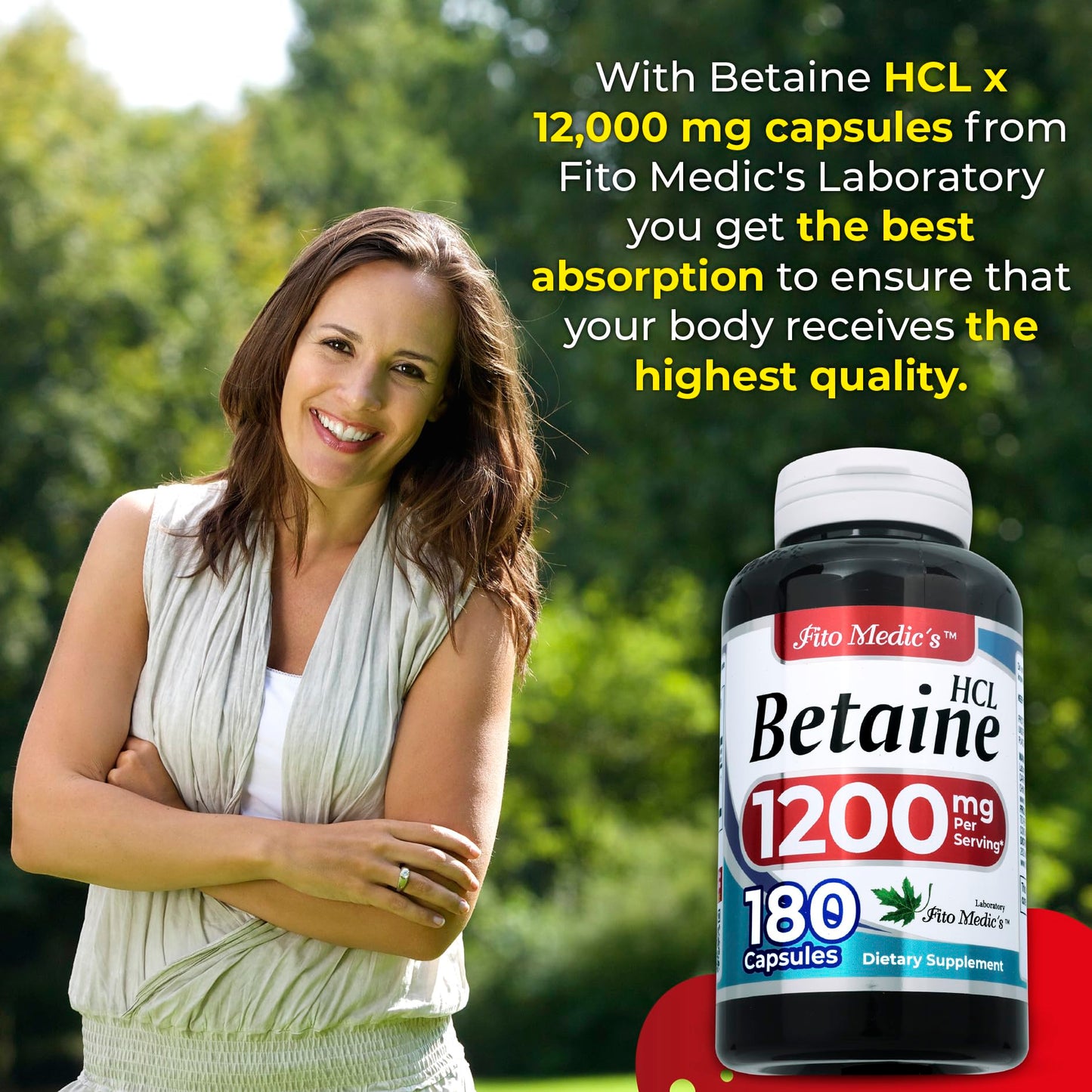 FITO MEDIC'S Betaine Hydrochloride Capsules, 180 Count