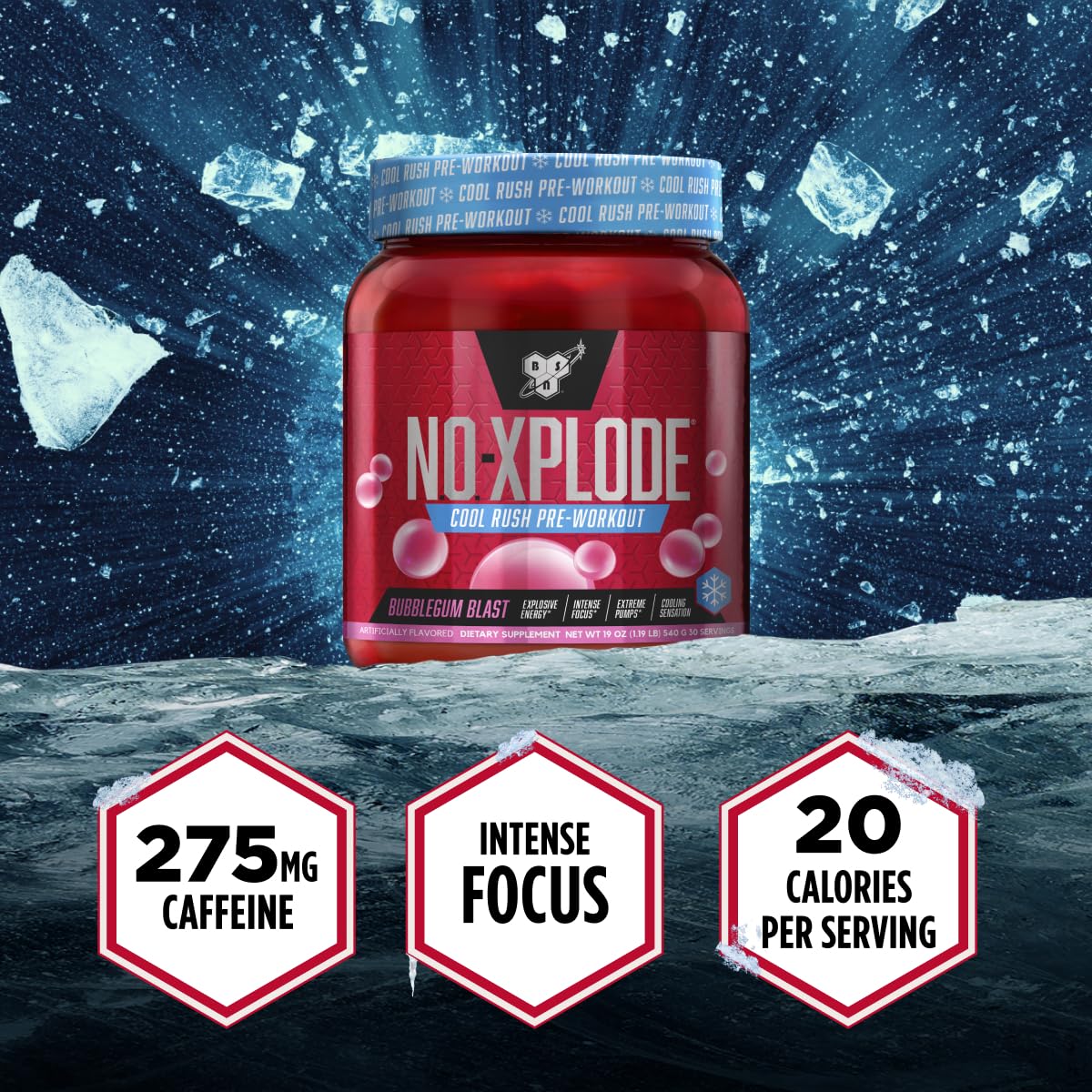 BSN N.O.-Xplode Cool Rush Pre Workout Powder Bubblegum Blast, 19.2 oz