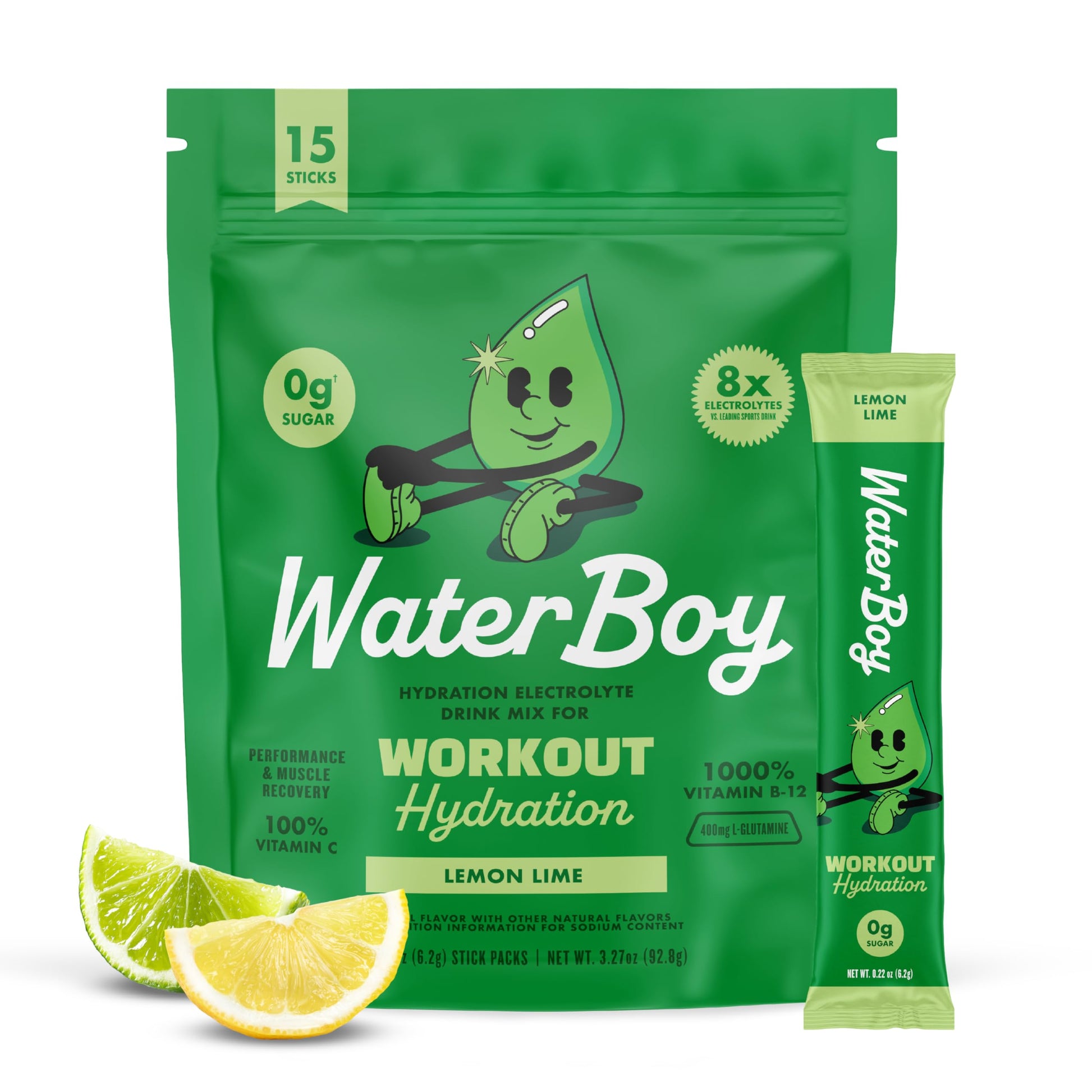 Waterboy Workout Hydration Electrolytes Powder, Lemon Lime, Sugar Free, 3.5 oz