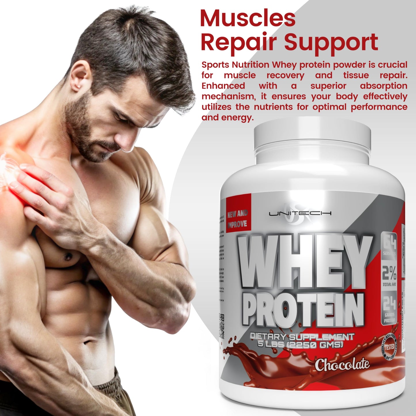Unitech USK Whey Protein Powder, Chocolate Flavor, 80 oz