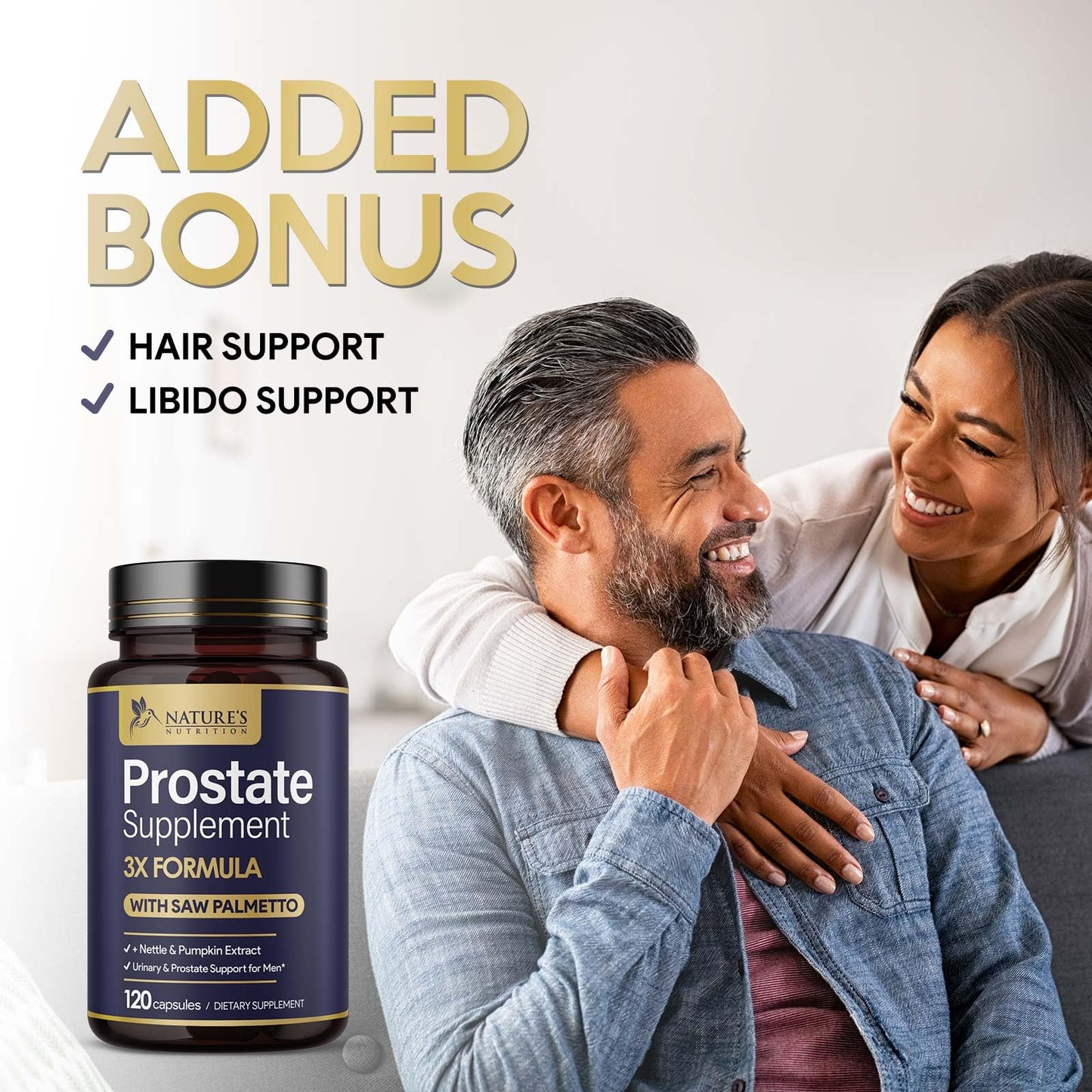 Nature's Nutrition Prostate Health Supplements for Men - Saw Palmetto Blend with Nettle & Pumpkin Seed - Capsules, 120 Count