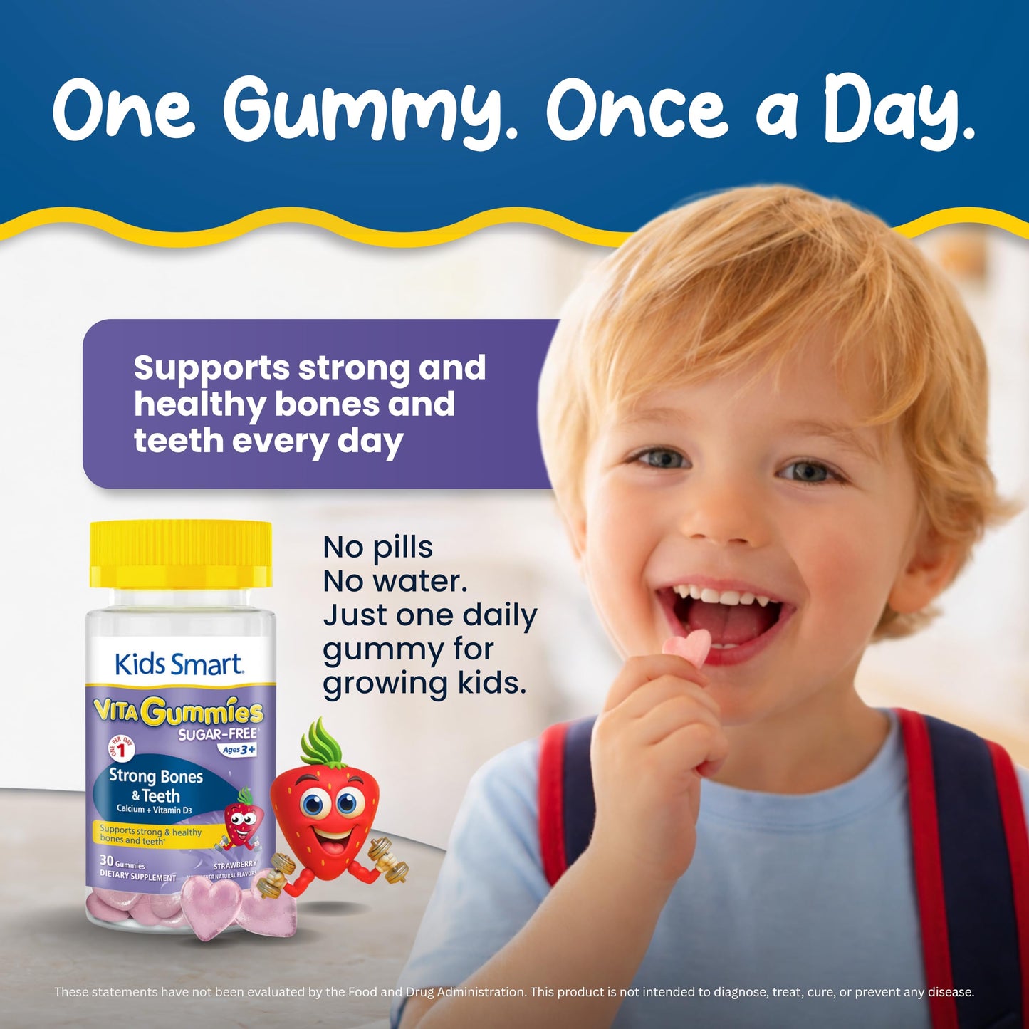 KIDS SMART Strong Bones Calcium + D3 Gummy, Bone & Teeth Support, Kids 3+, 30 Count