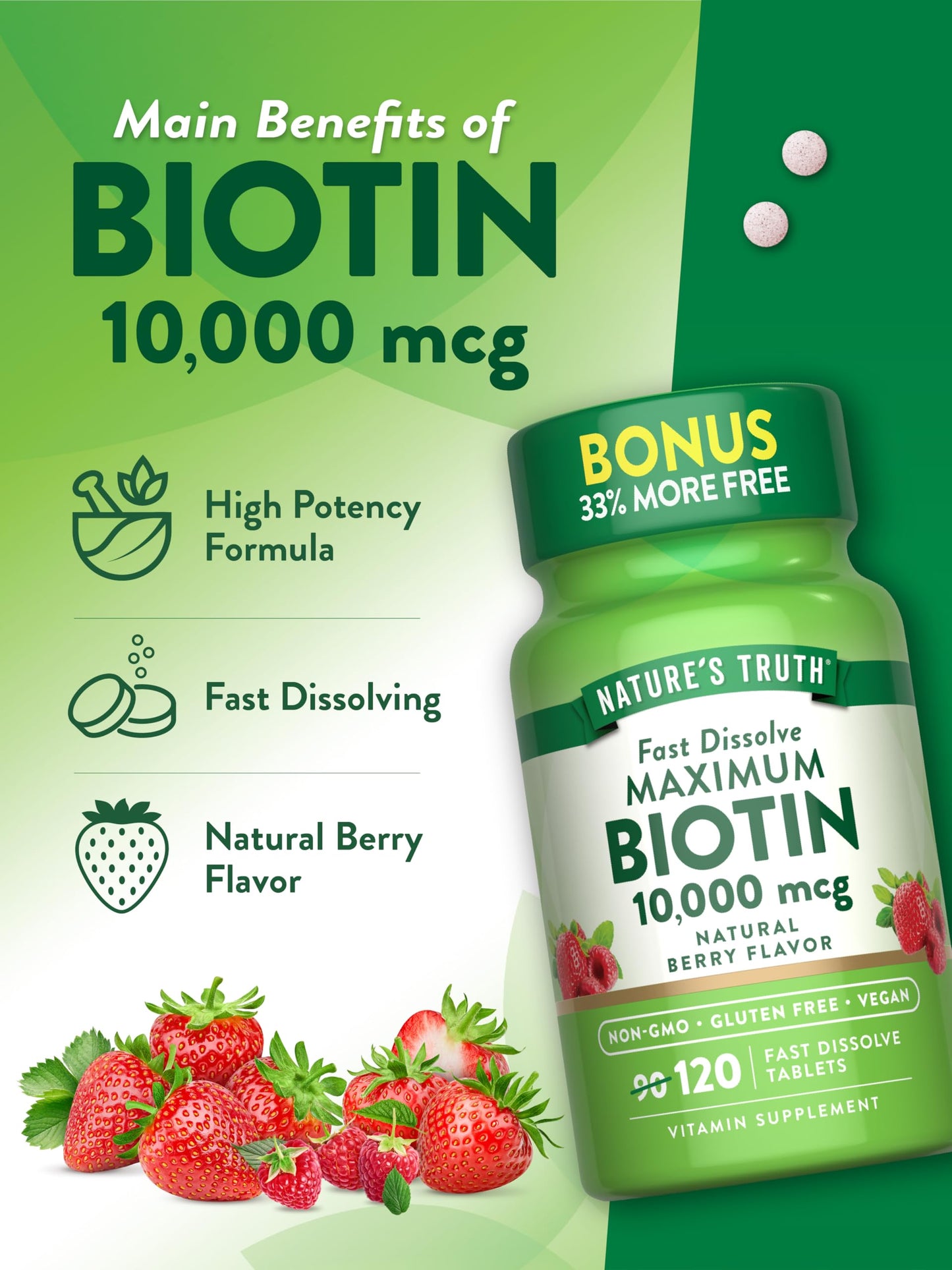 Nature's Truth Biotin 10000mcg Fast Dissolve Tablets, 120 Count