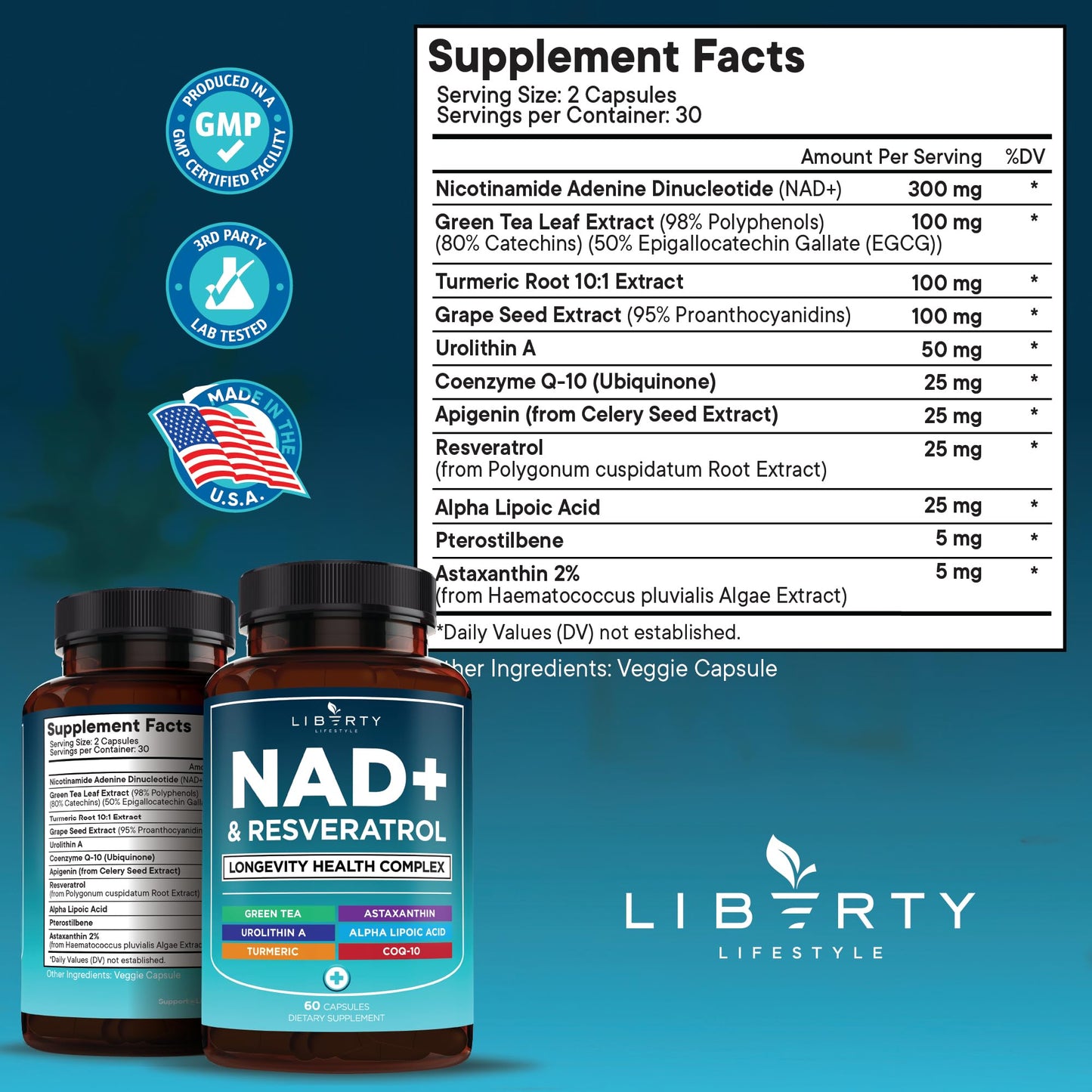 Liberty Lifestyle NAD+ Supplement Complex 120 Capsules