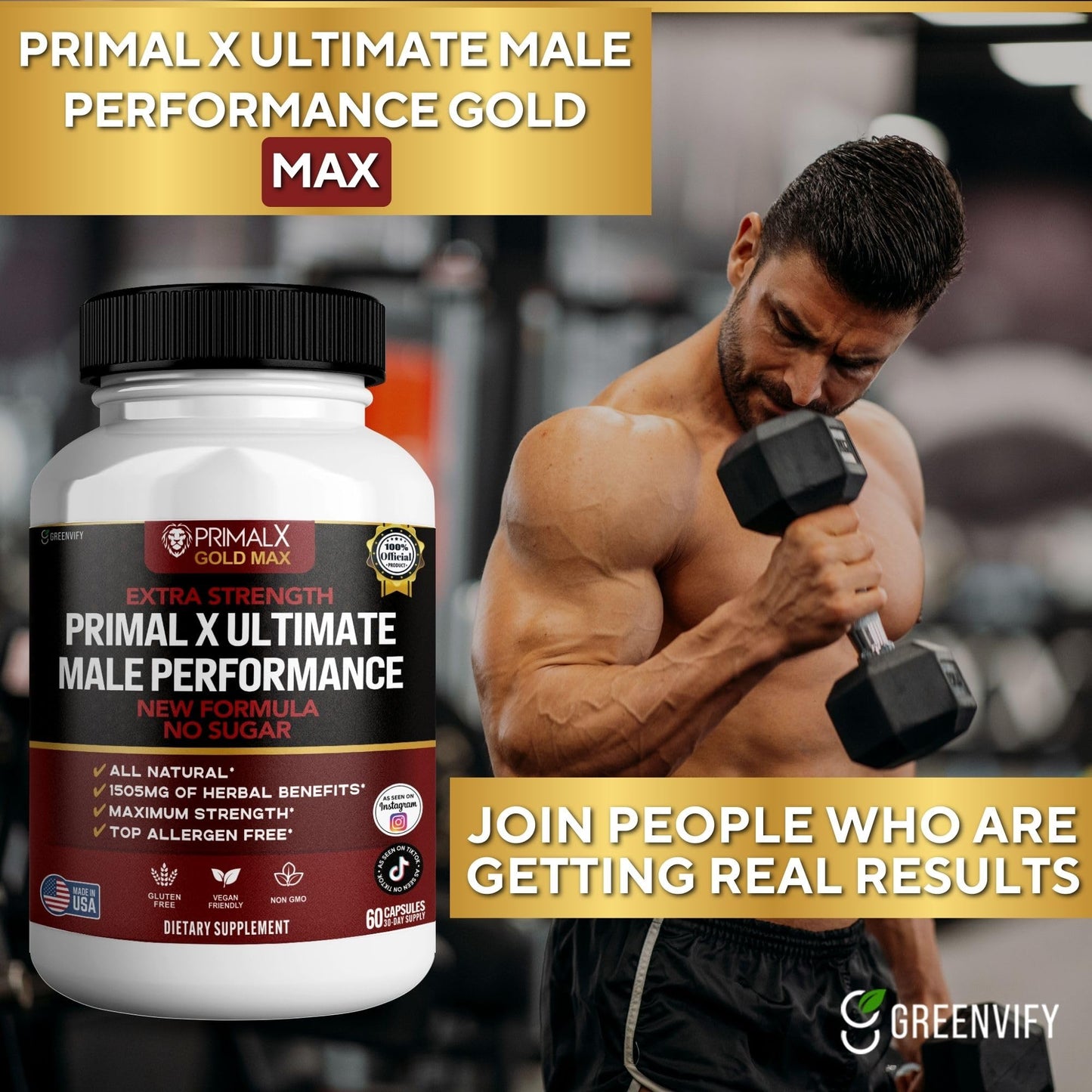 GREENVIFY Primal X Gold Max Ultimate Supplement Extra Strength 60 Capsules
