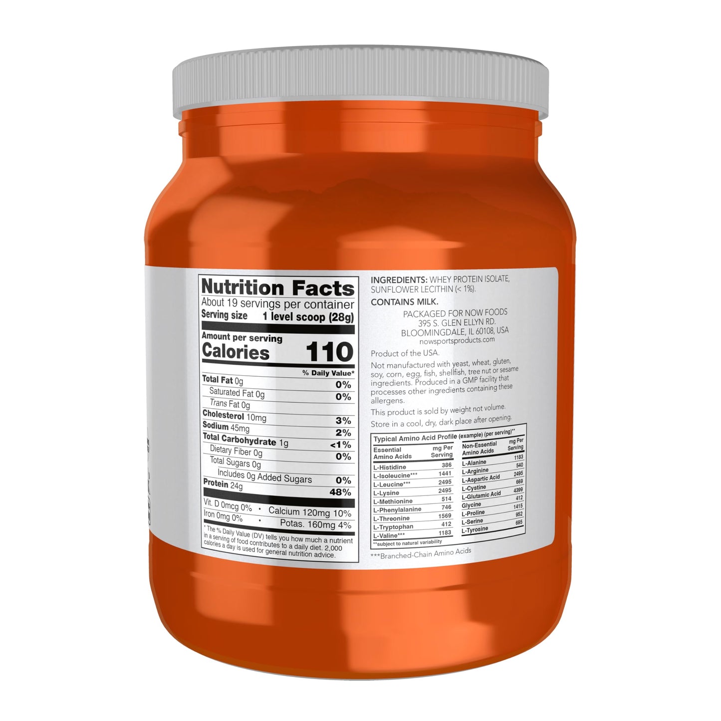 NOW Foods Whey Protein Isolate Powder with BCAAs - Unflavored - 19.2 oz